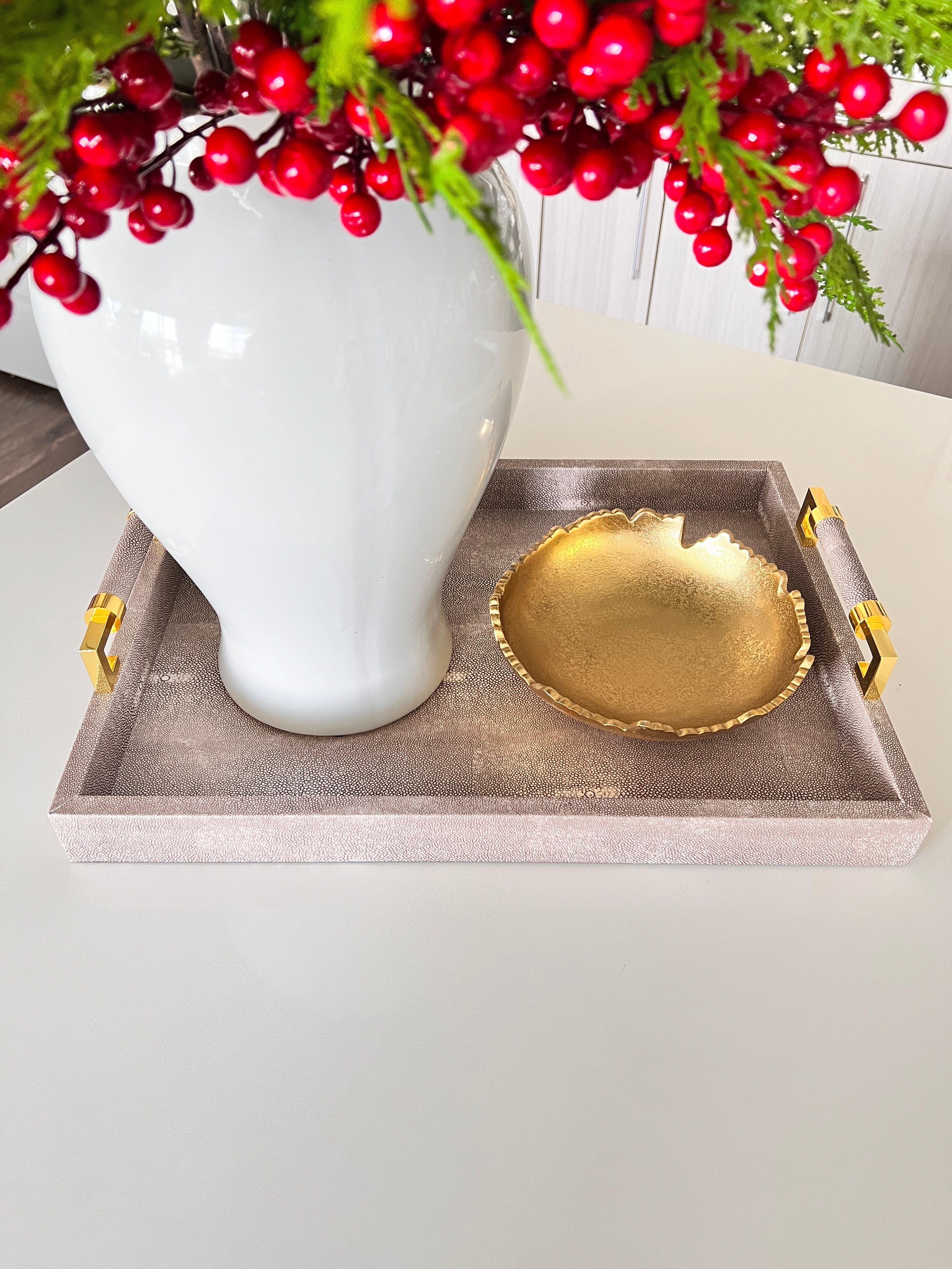 Broyhill White Decorative Tray With Gold Handles