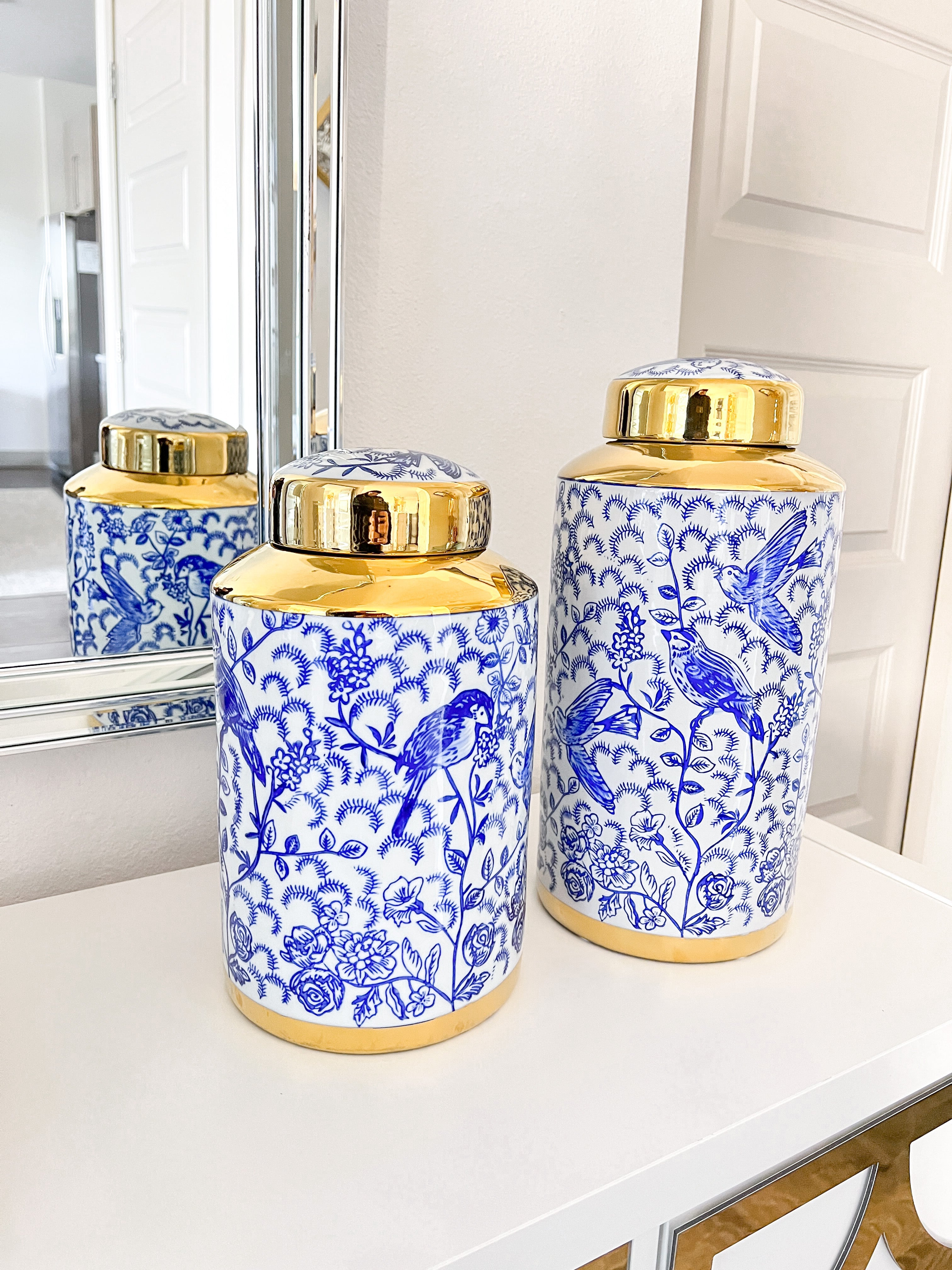 Ceramic Blue Chinoiserie jars ( Two Sizes) - HTS HOME DECOR