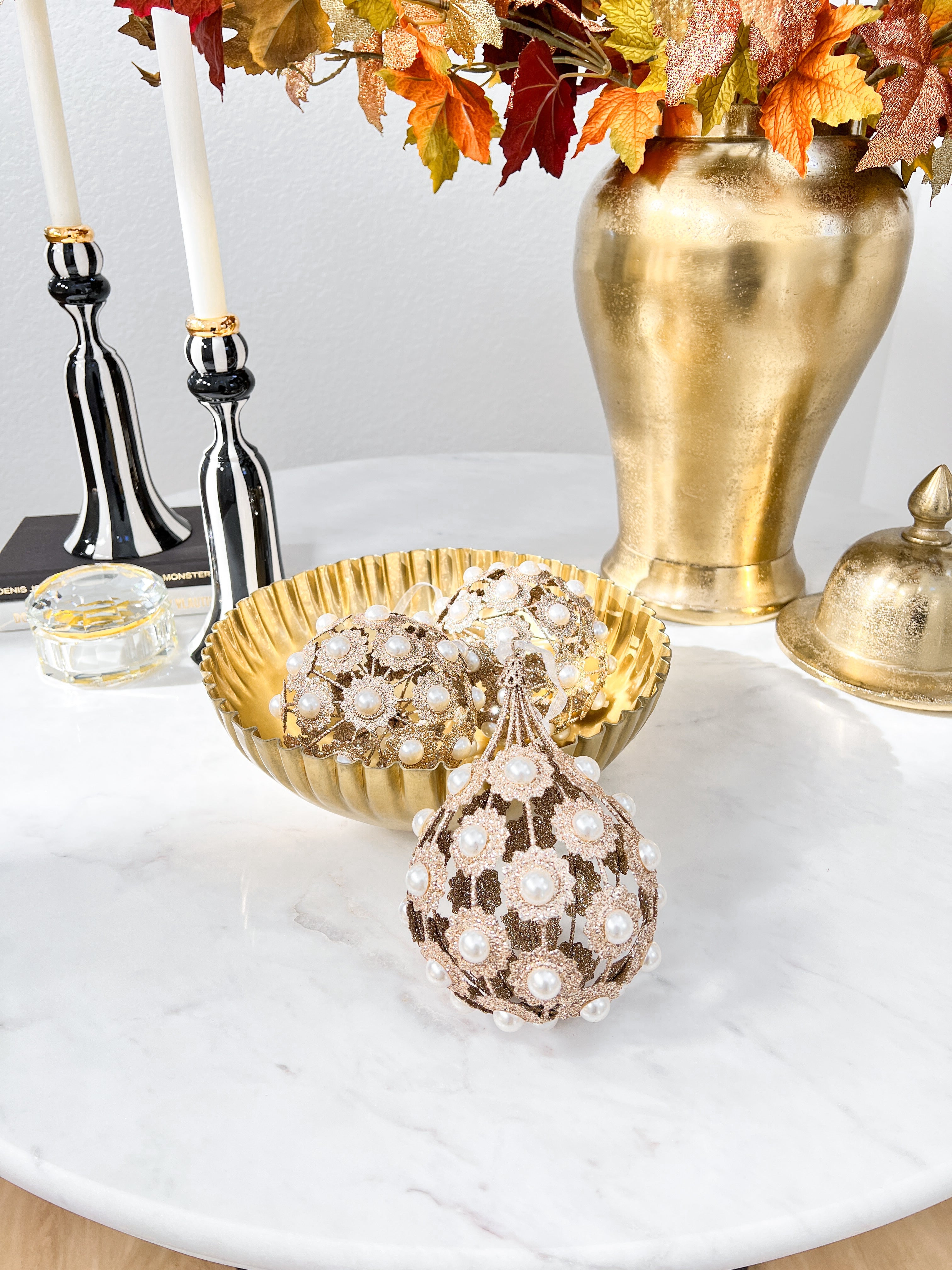 Champagne Glittered Teardrop Ornmanet - HTS HOME DECOR