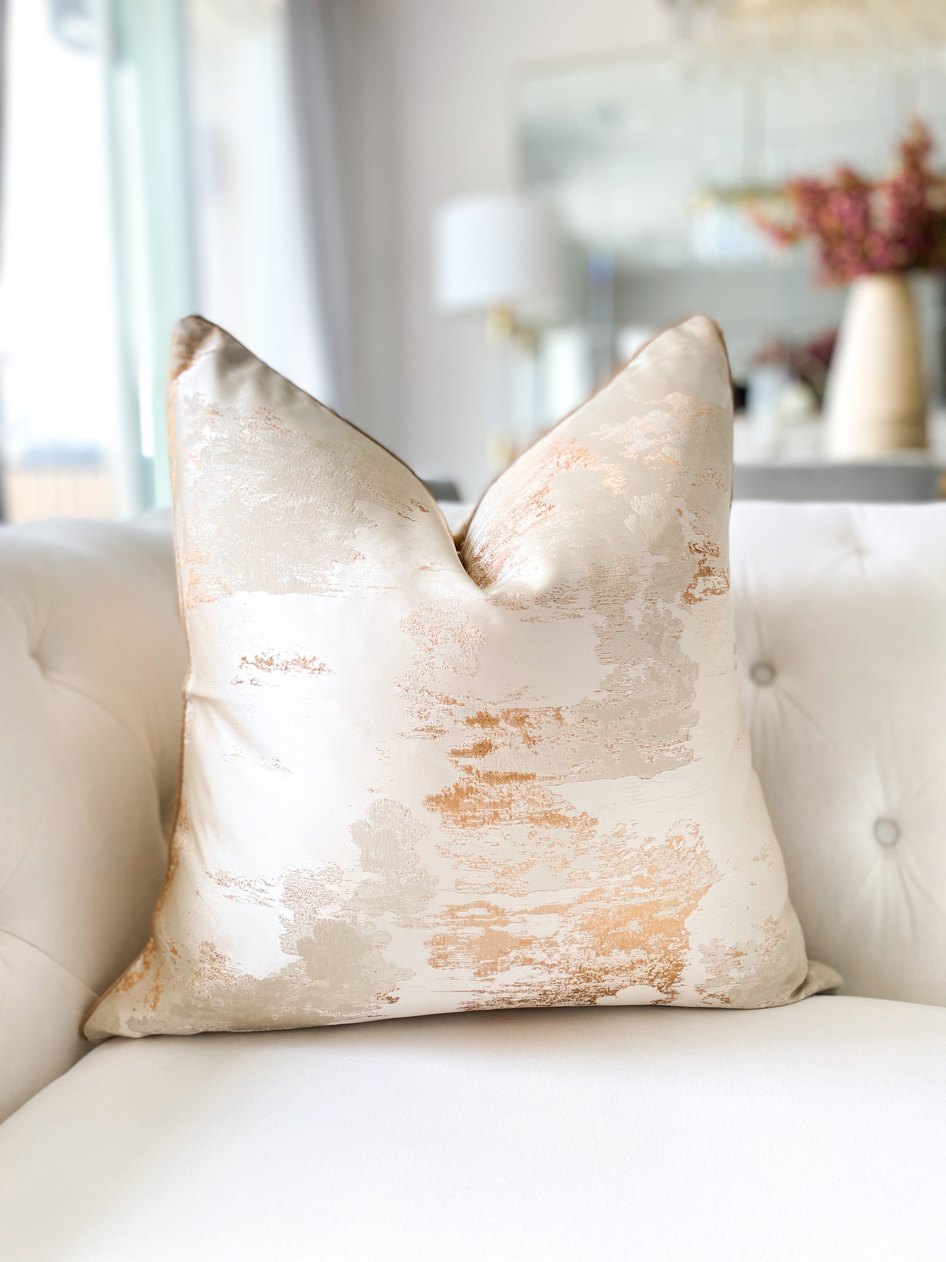 Champagne & Silver Abstract Pillow Cover 22x22 - HTS HOME DECOR