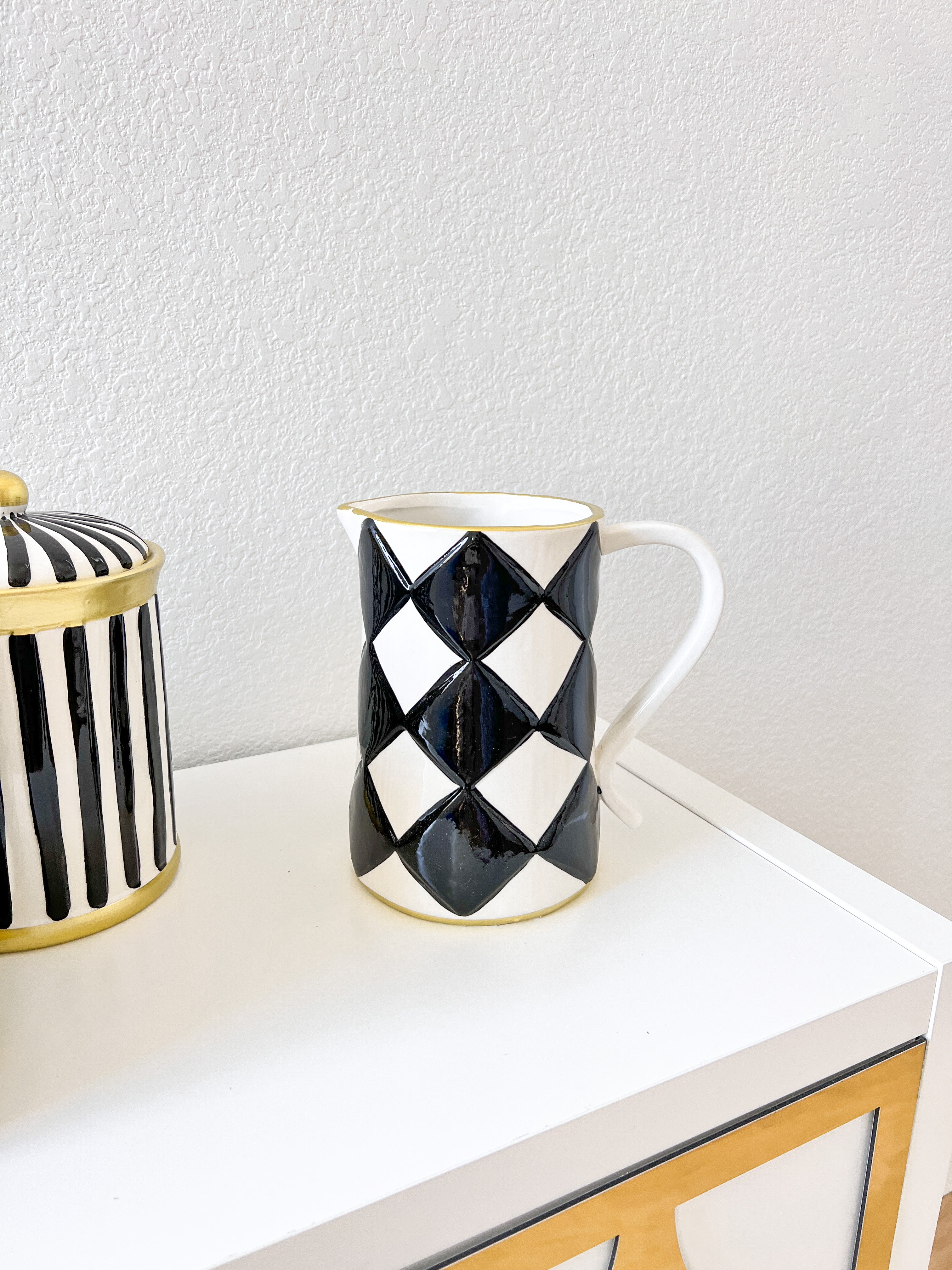 Checkered Black and White Ceramic Pitcher (3 Styles) - HTS HOME DECOR