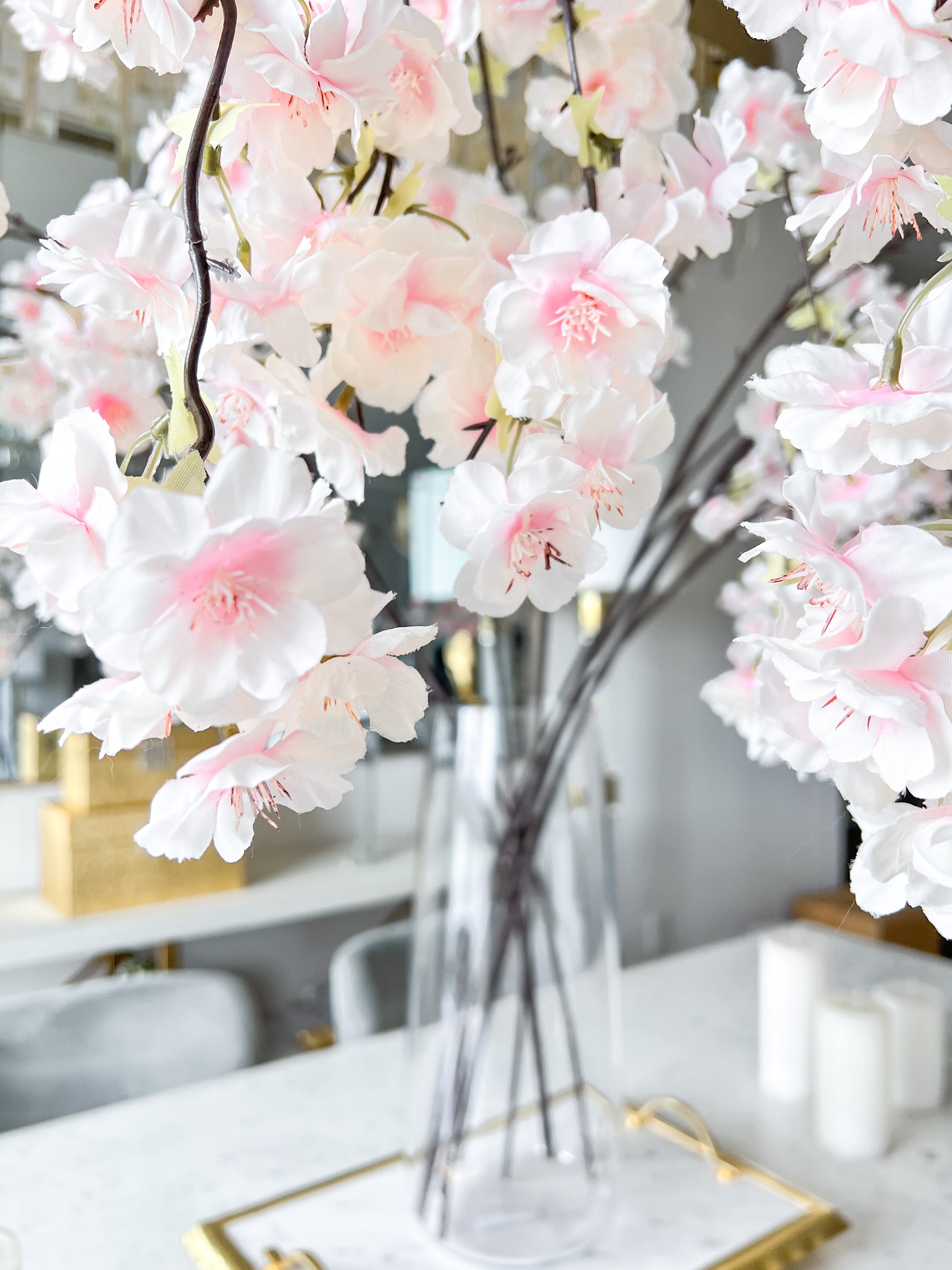Faux Pink Hanging Cherry Blossom ( Pack of 3 Stems) - HTS HOME DECOR