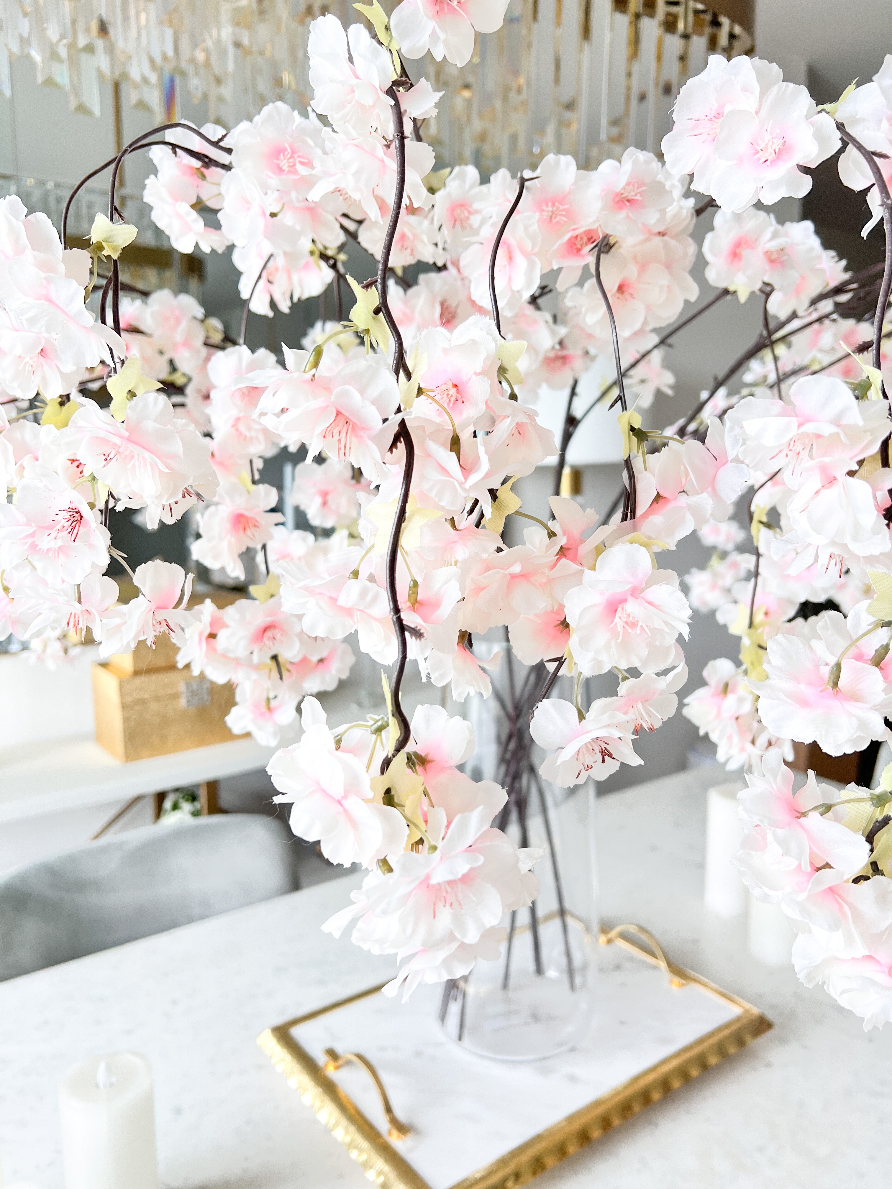 Faux Pink Hanging Cherry Blossom ( Pack of 3 Stems) - HTS HOME DECOR