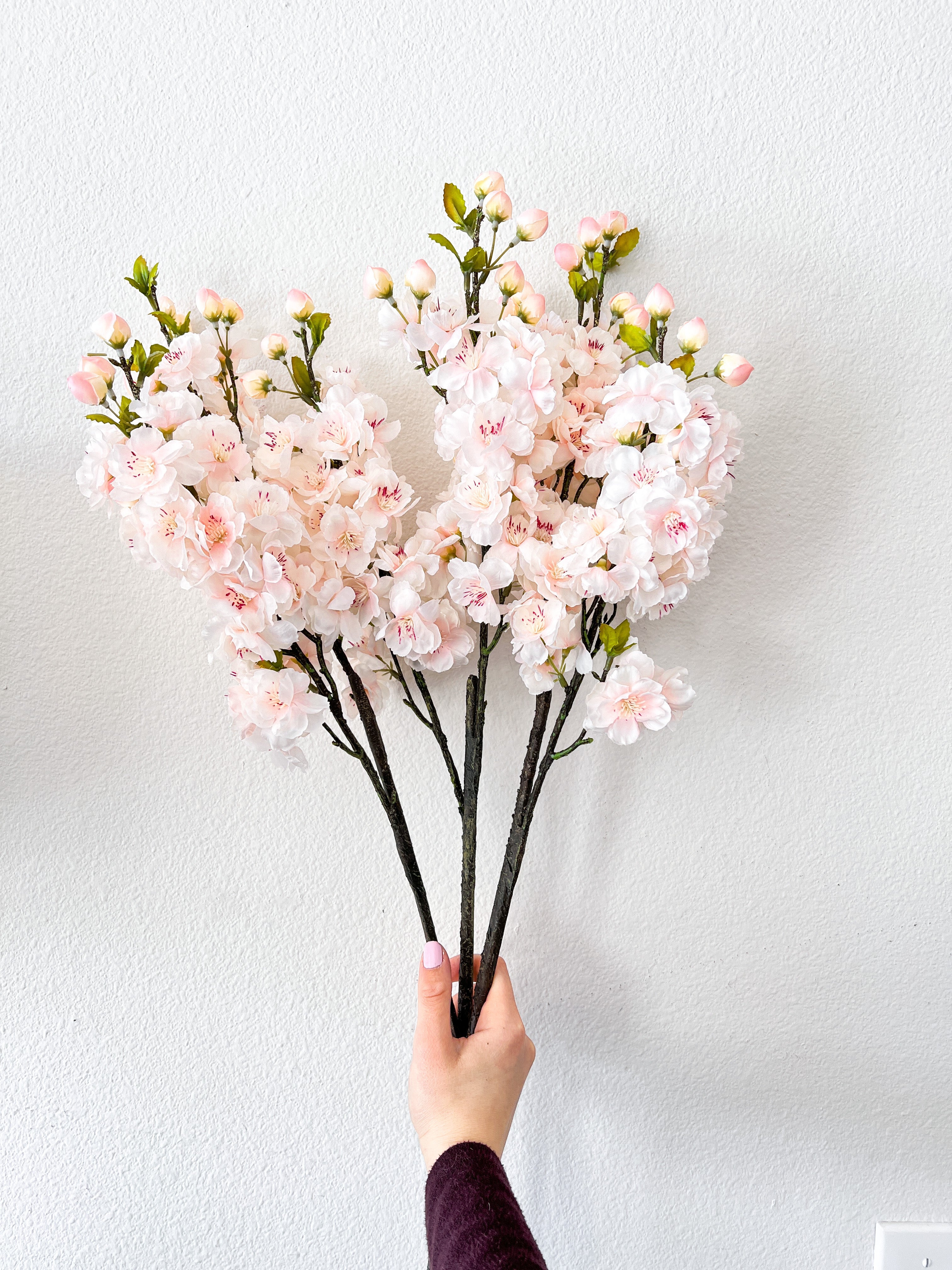 Faux Silk Light Pink Cherry Blossom Stems - HTS HOME DECOR