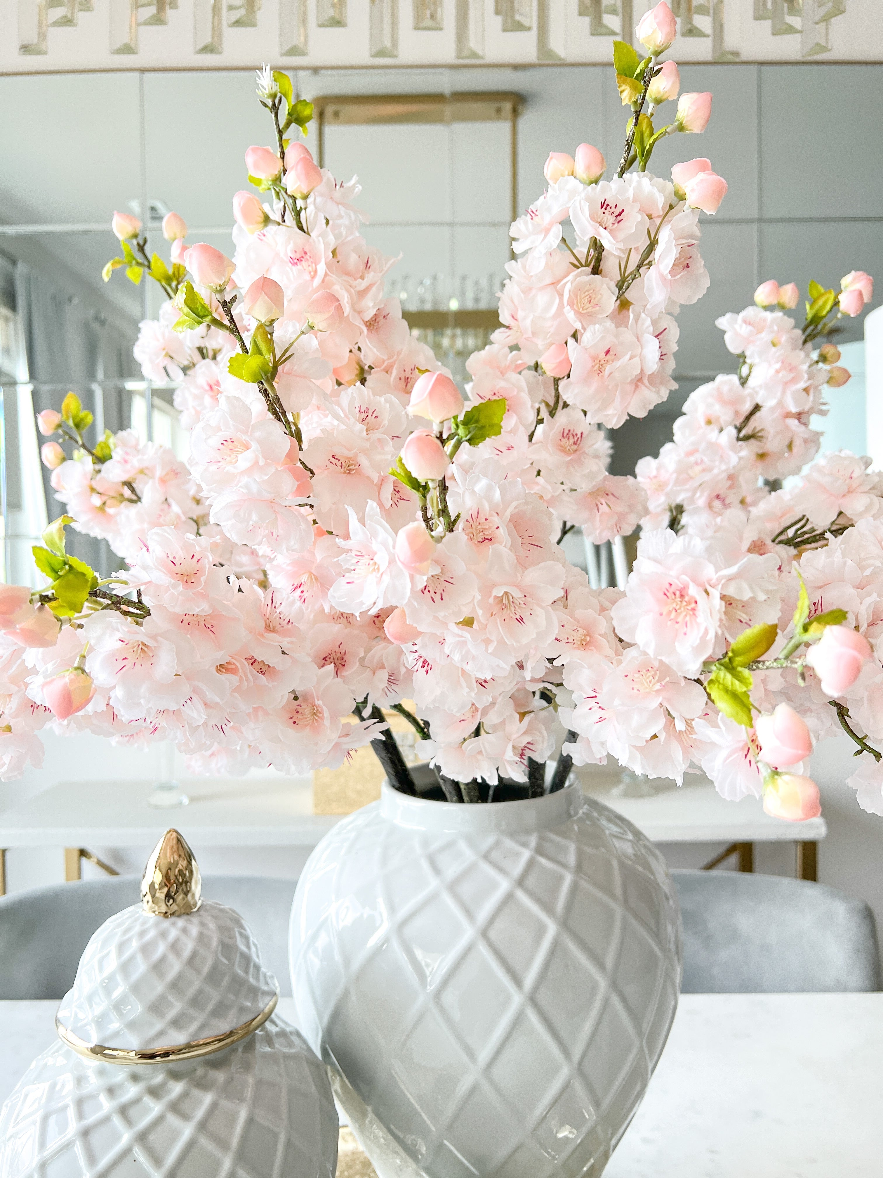 Faux Silk Light Pink Cherry Blossom Stems - HTS HOME DECOR