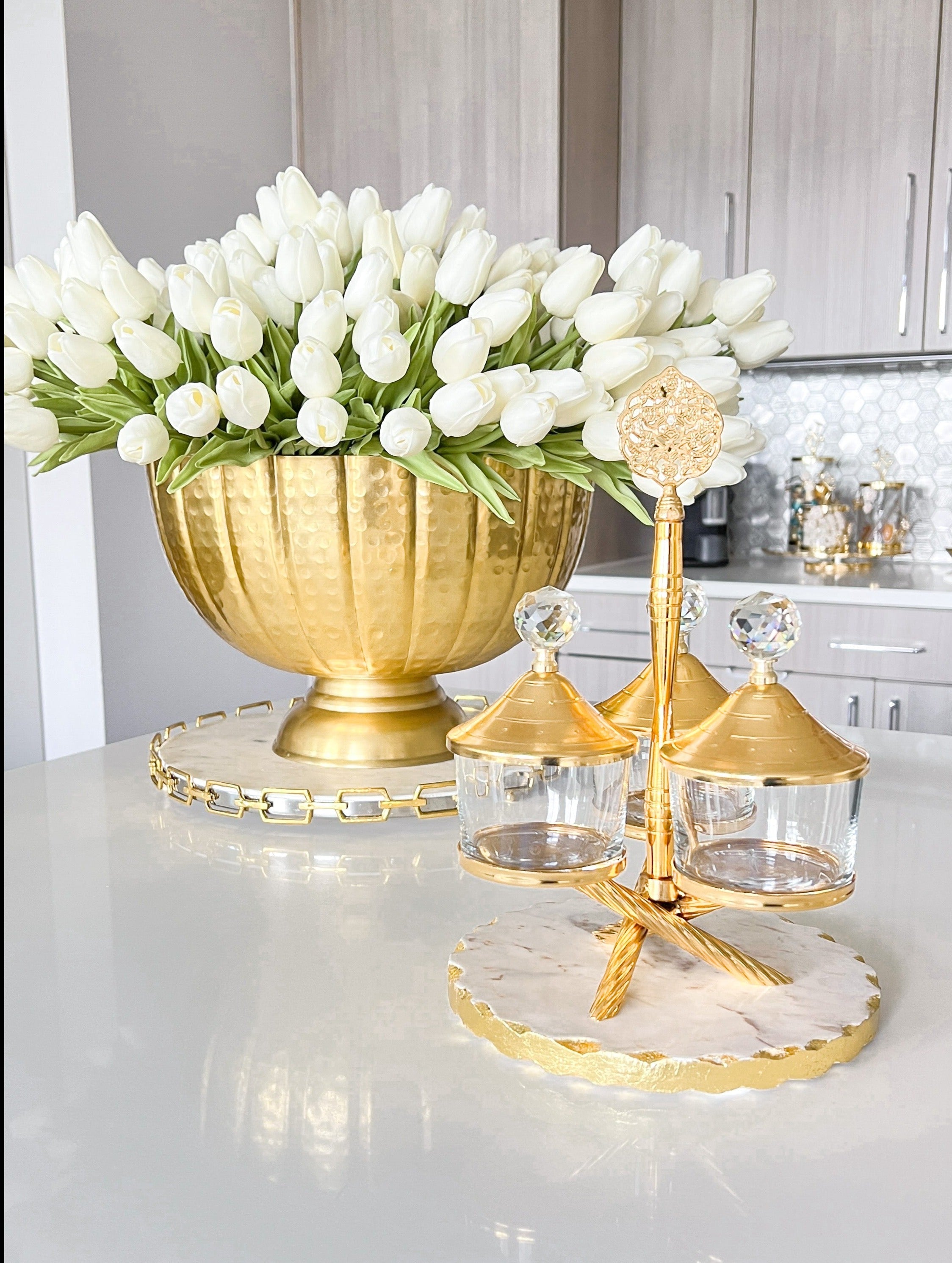 Glass Snack Canister with Gold Stand - HTS HOME DECOR