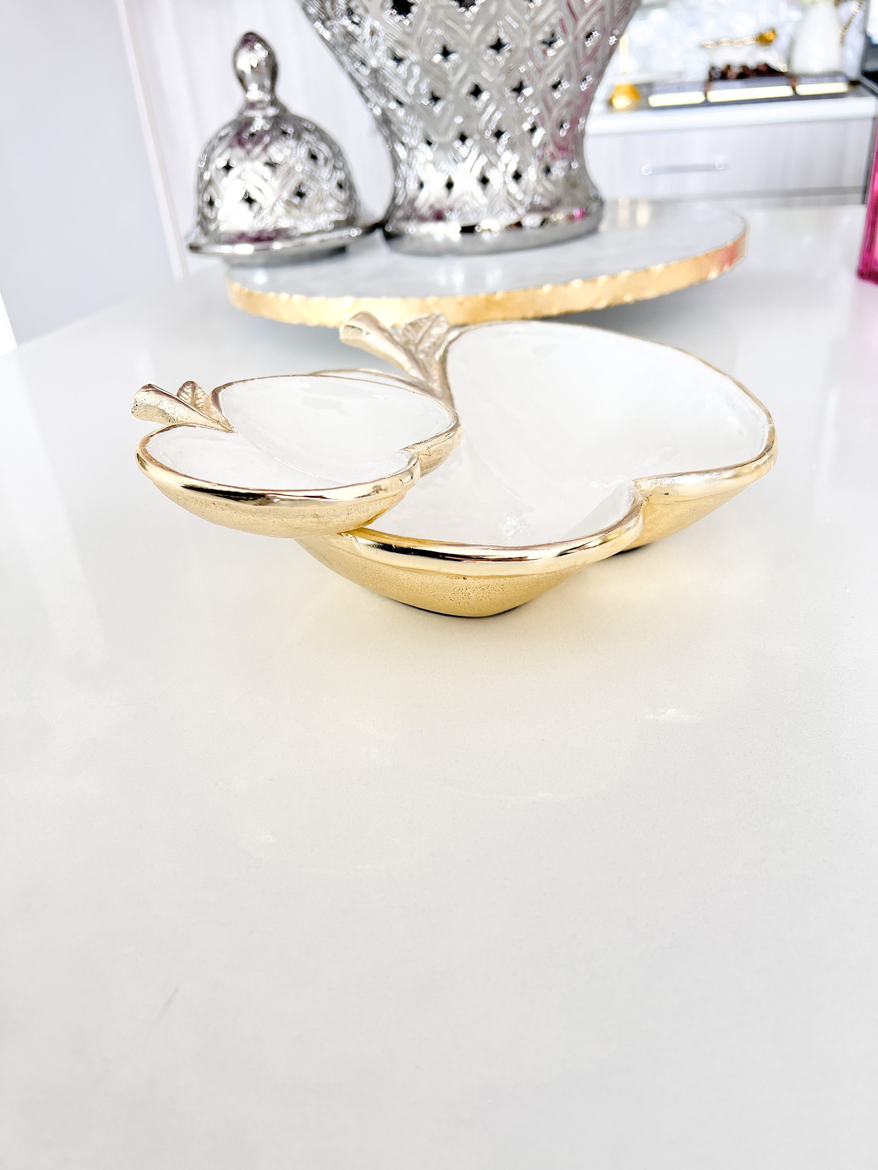 Gold Apple Shape Snack Bowl/ Dish - HTS HOME DECOR