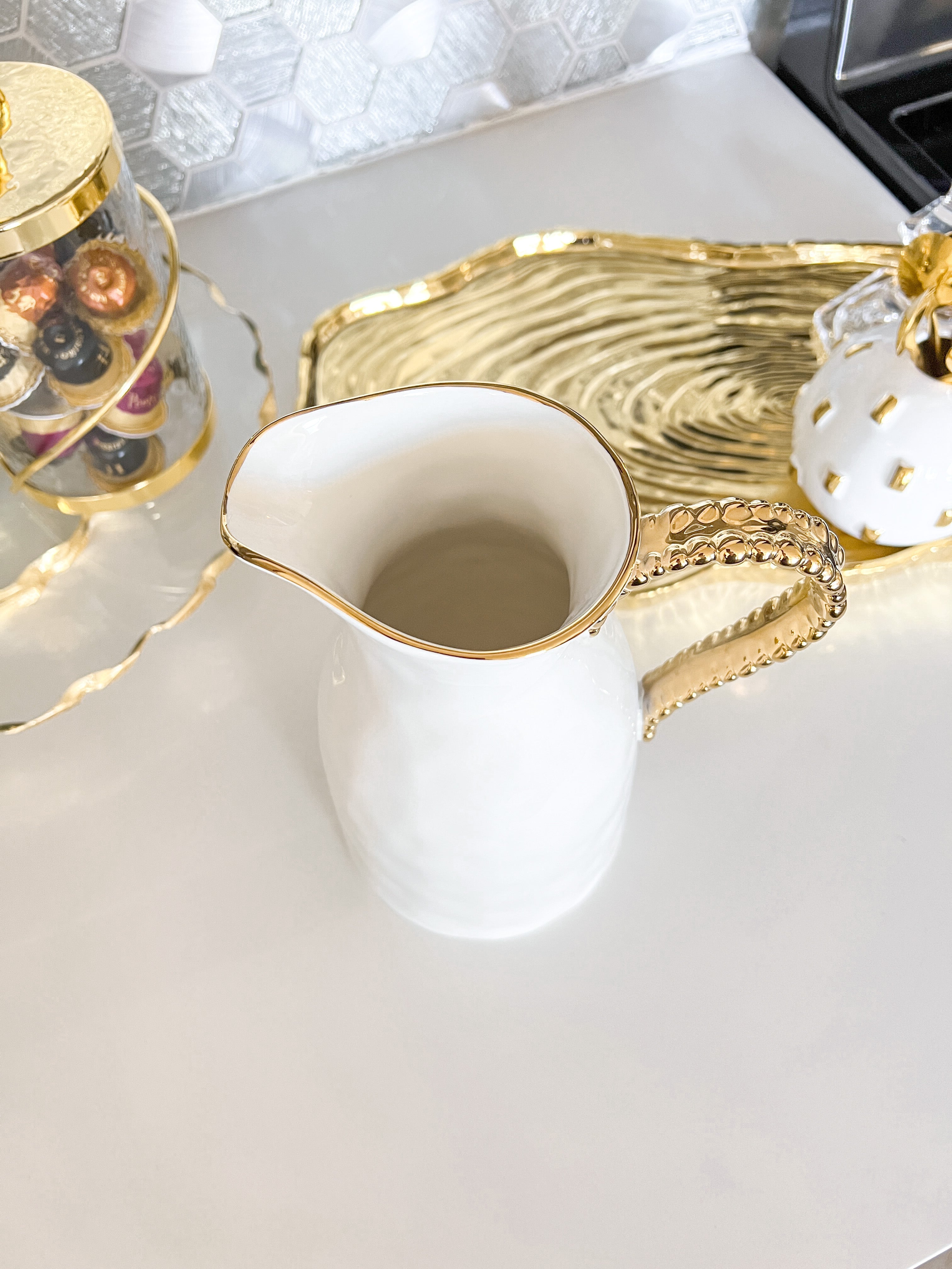 Gold Beaded Ceramic Pitcher | HTS HOME DECOR