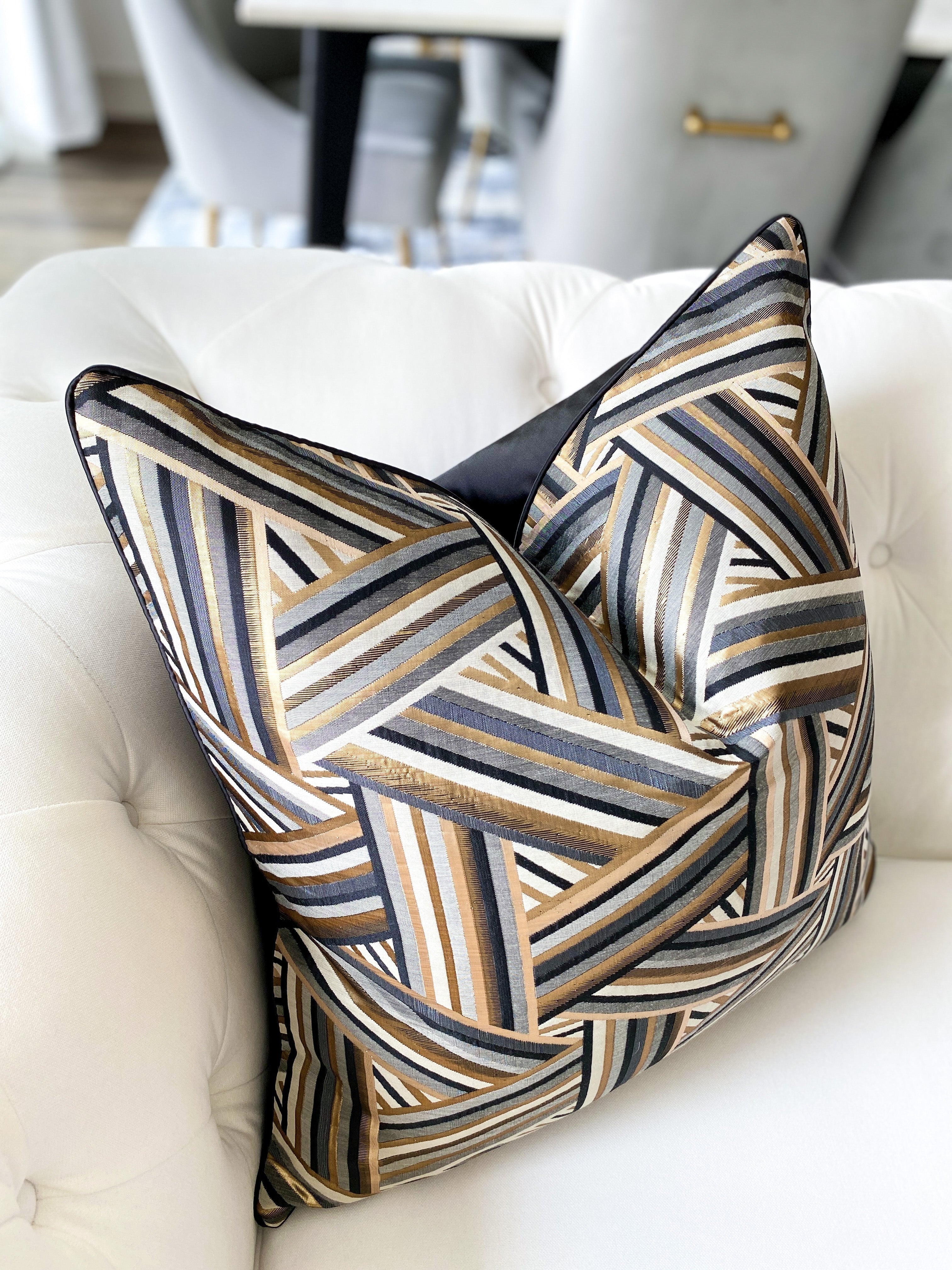 Gold & Black Pattern Pillow Cover 22x22 - HTS HOME DECOR