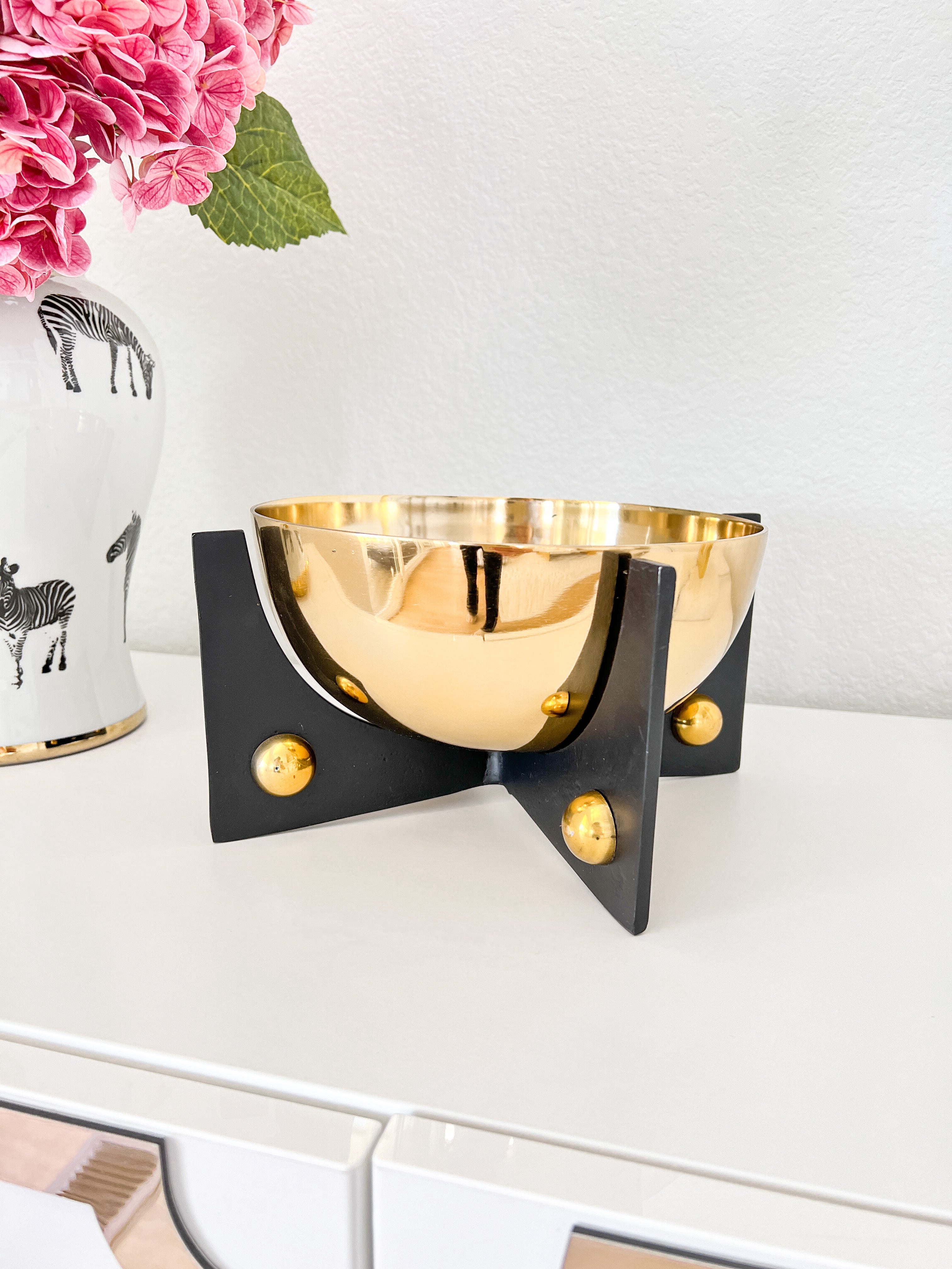 Gold Bowl on Black Stand (3 Sizes) - HTS HOME DECOR