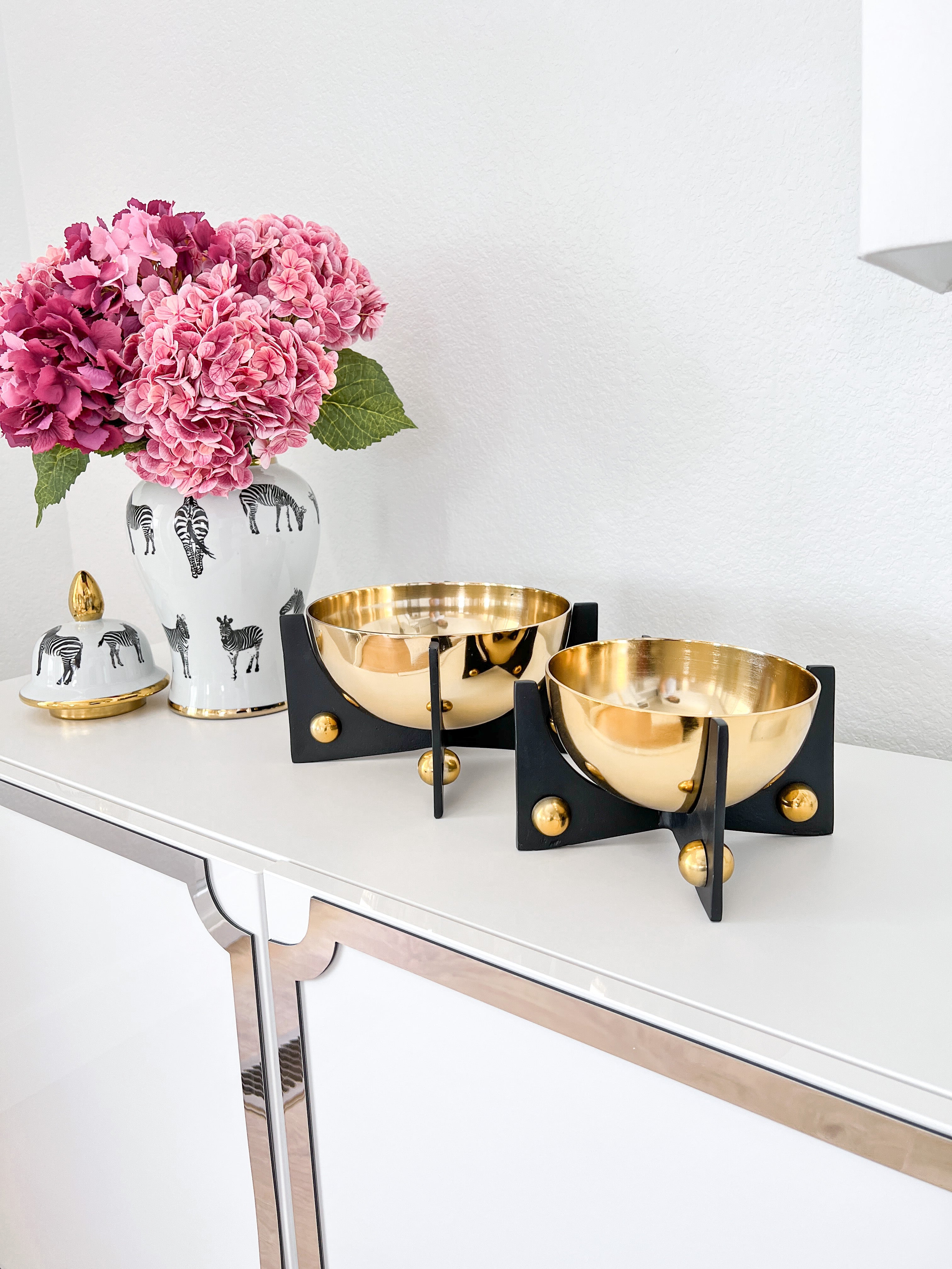 Gold Bowl on Black Stand (3 Sizes) - HTS HOME DECOR