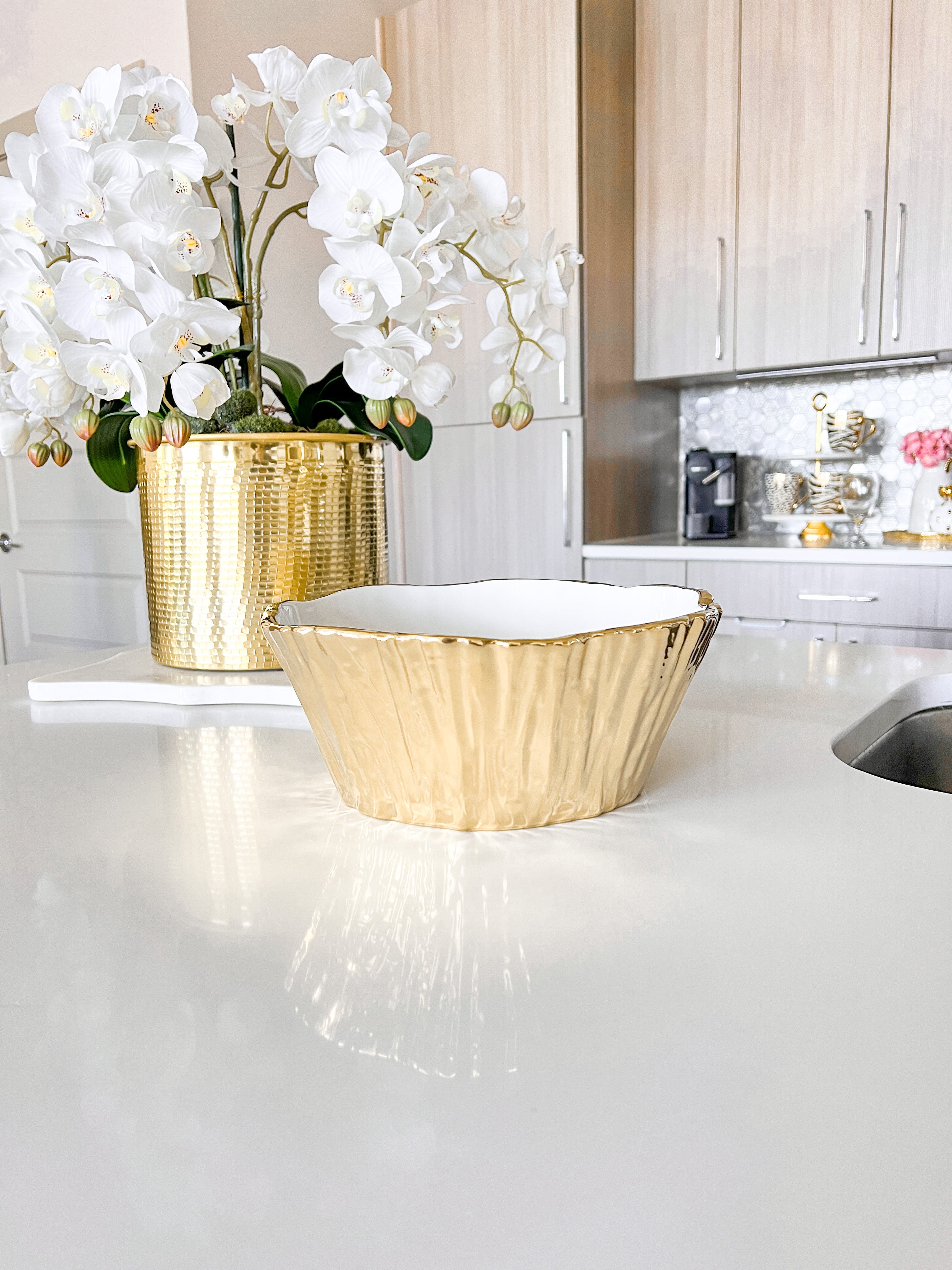 Gold Ceramic Salad Bowl - HTS HOME DECOR