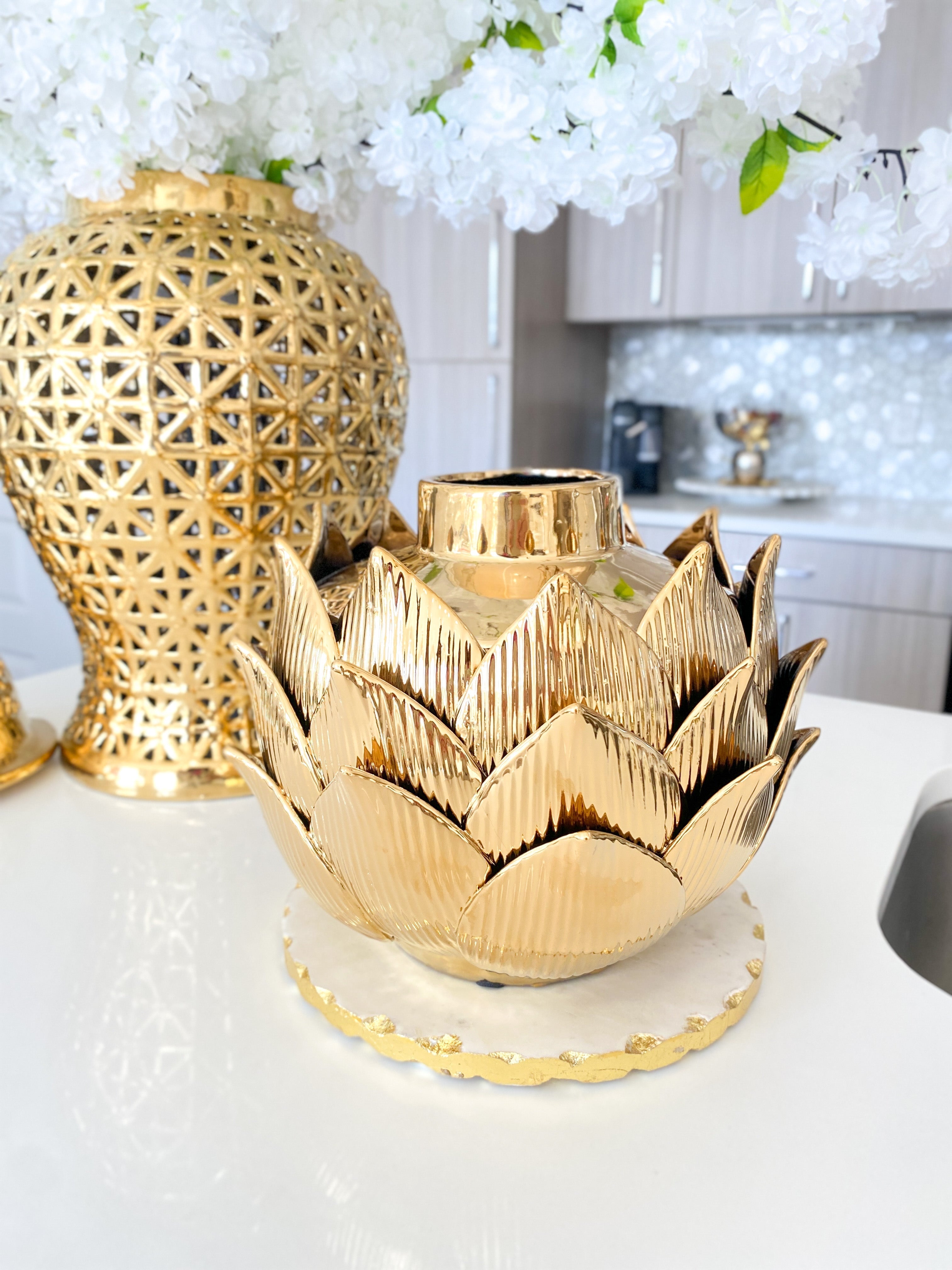 Gold Ceramic Textured Vase - HTS HOME DECOR