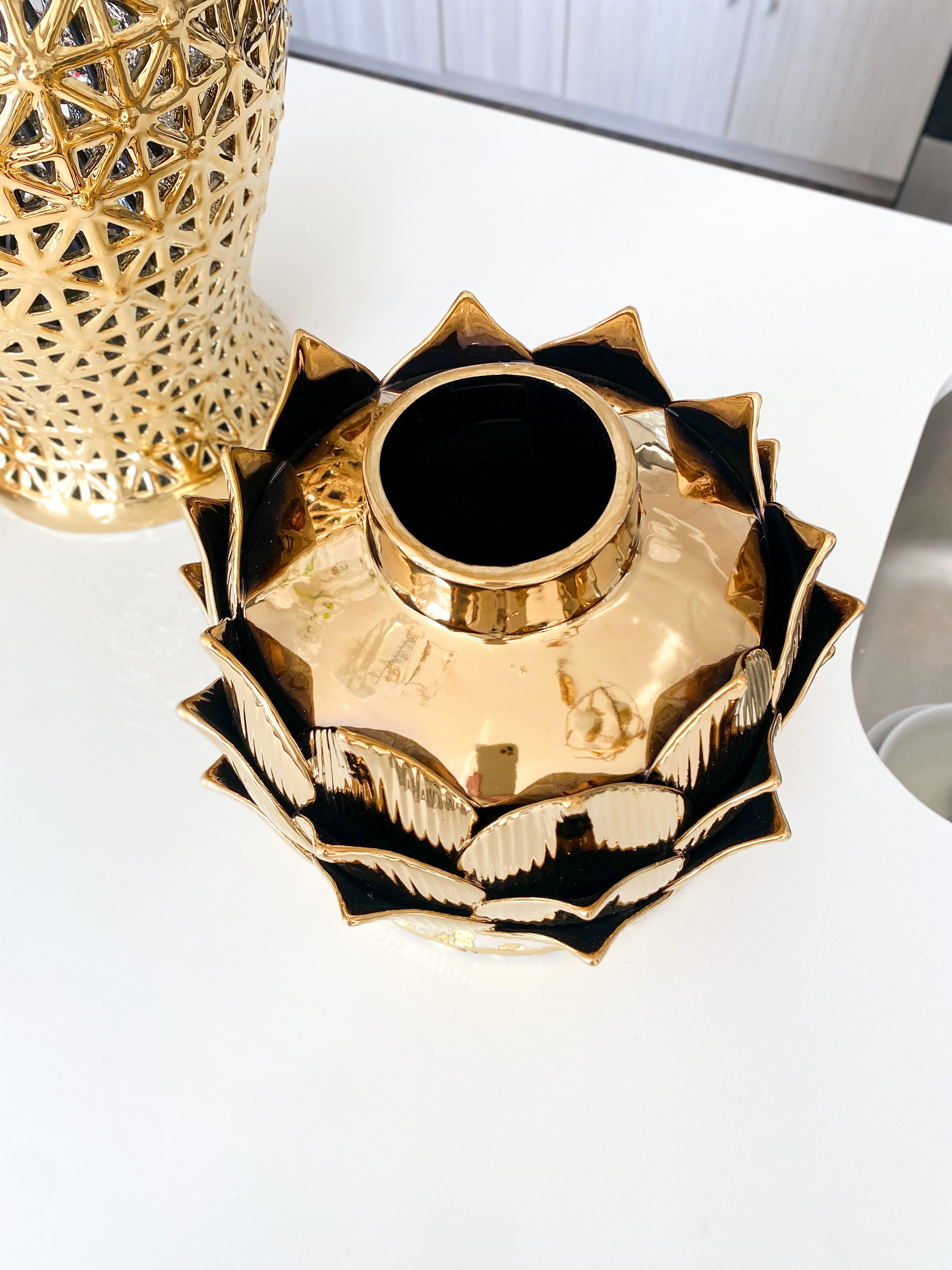 Gold Ceramic Textured Vase - HTS HOME DECOR