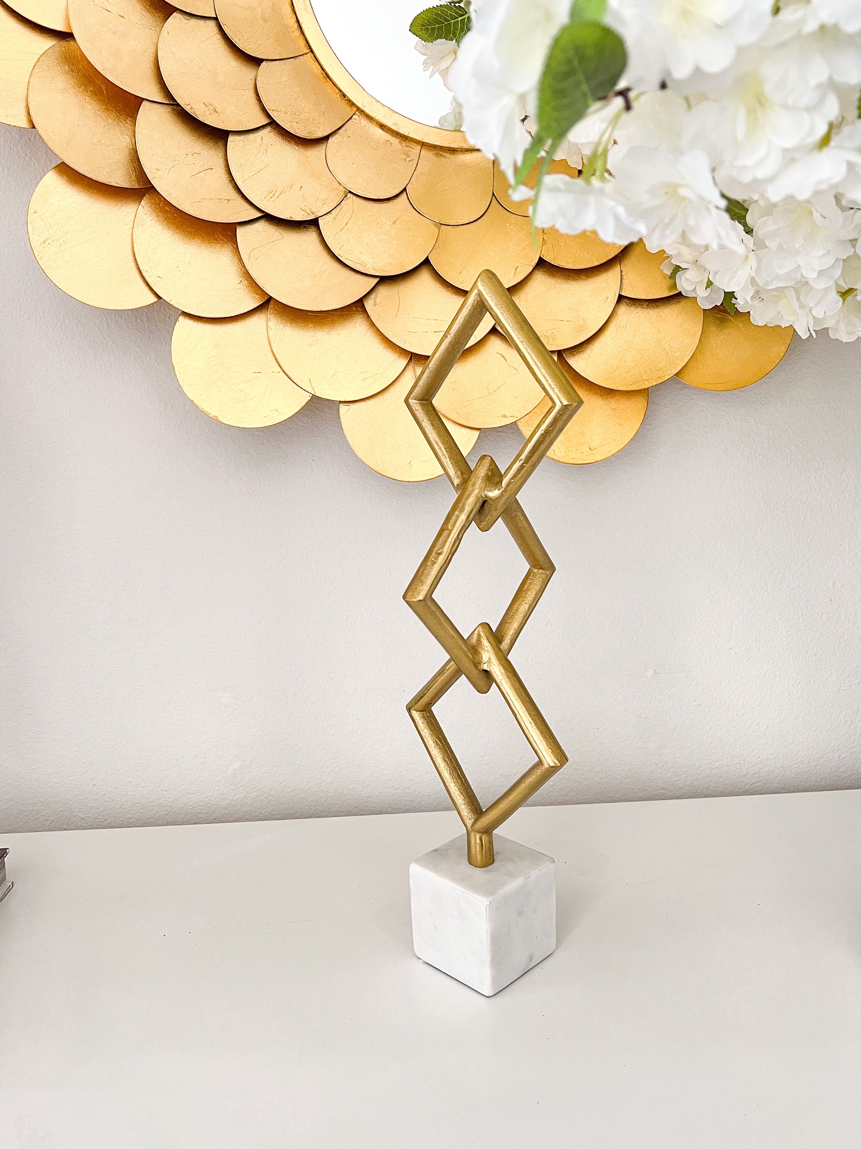 Gold Chain Sculpture with Marble Stand - HTS HOME DECOR