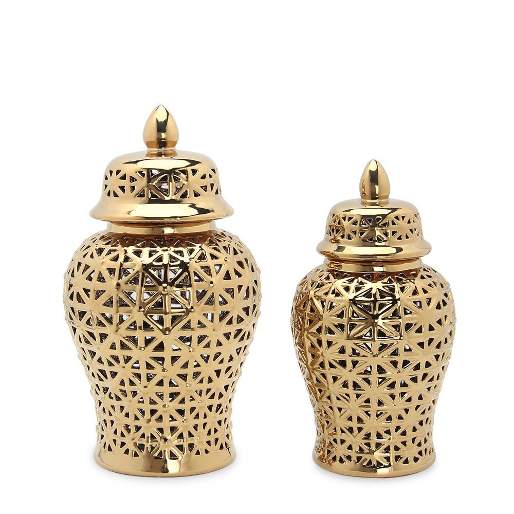 Gold Cross Pierced Ginger Jar ( Two Sizes) - HTS HOME DECOR