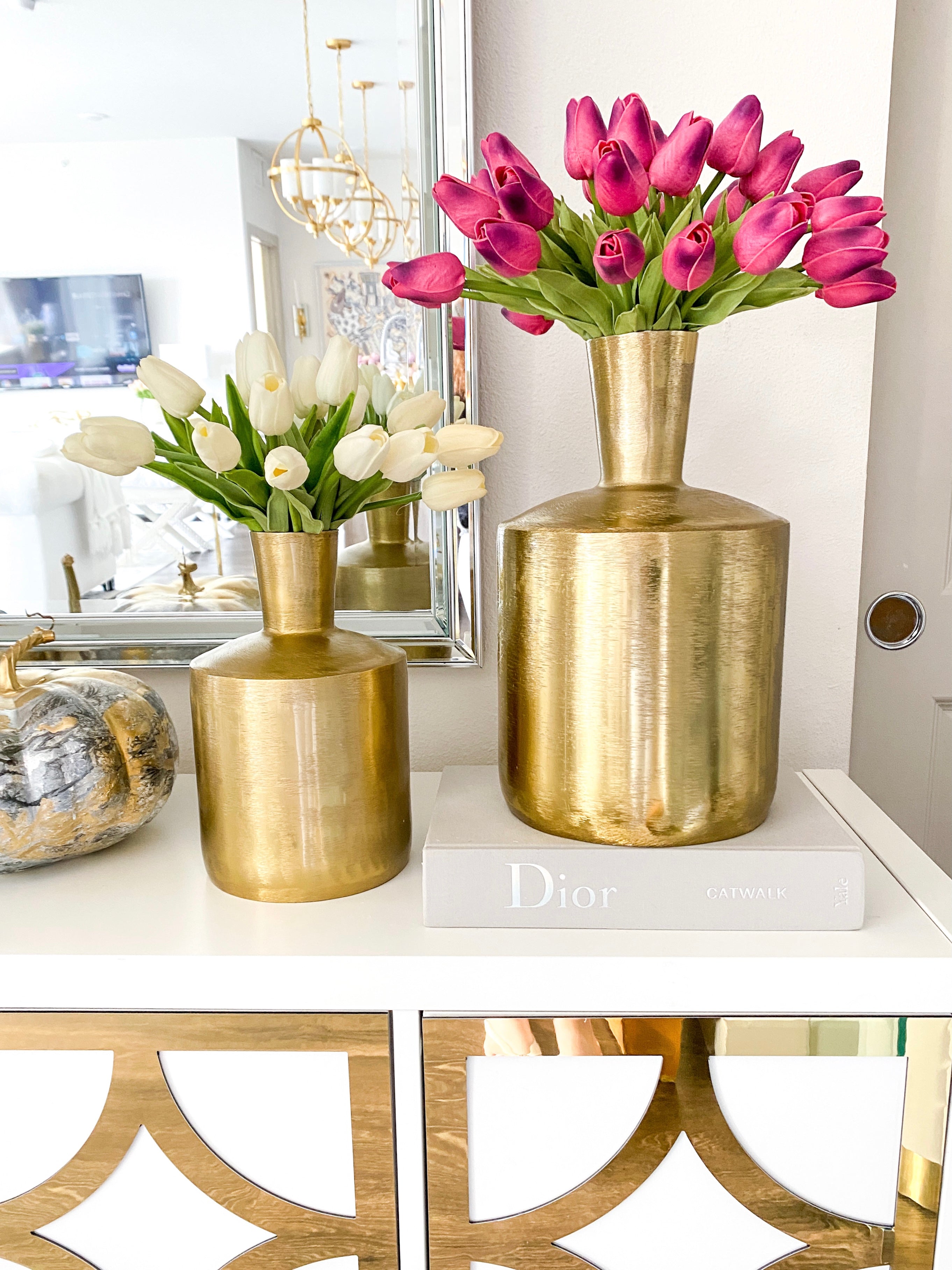 Gold Brass Etched Metal Vase (Two size)