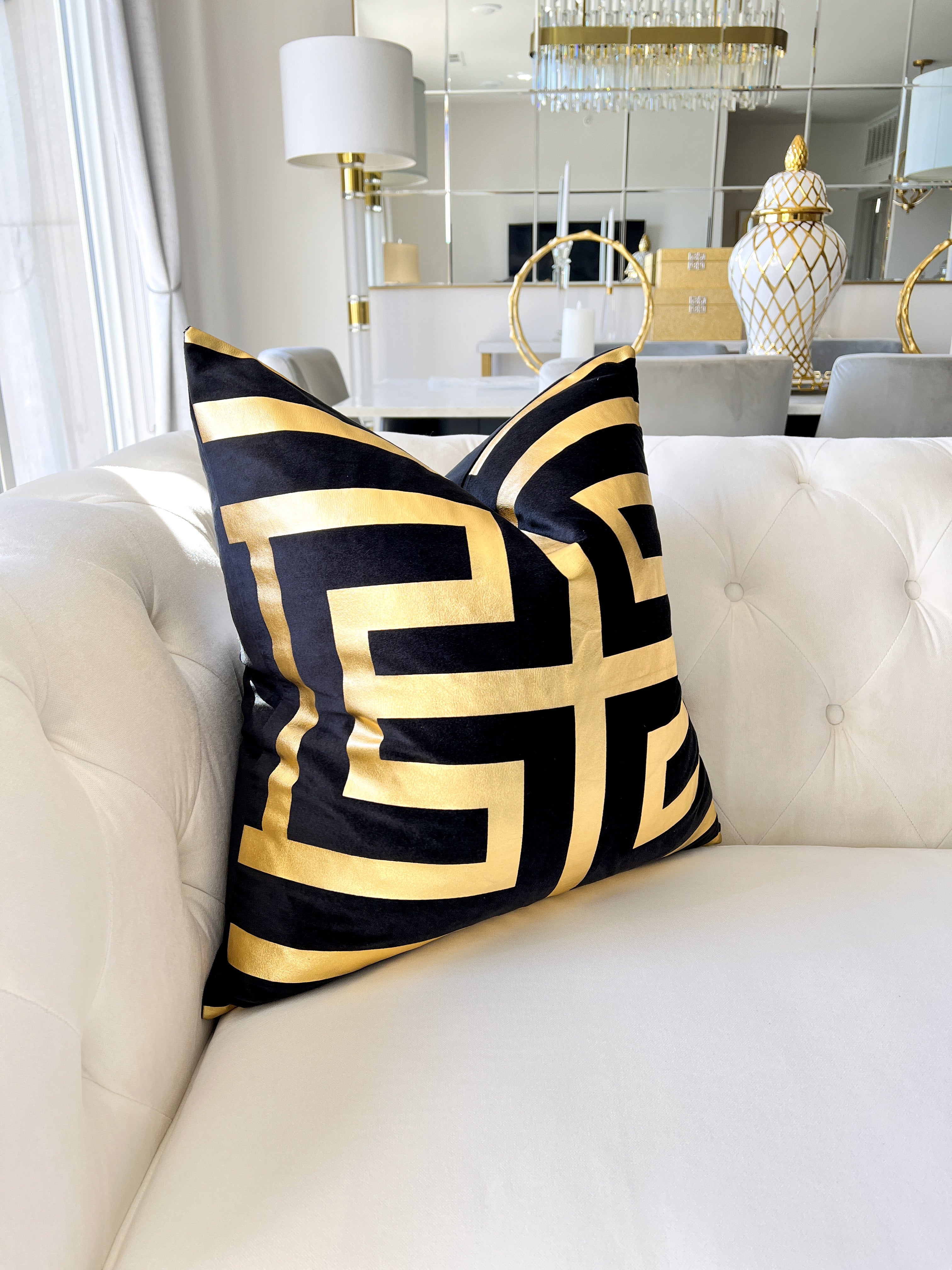 Gold Foil Greek Letter Pattern Pillow Cover - HTS HOME DECOR