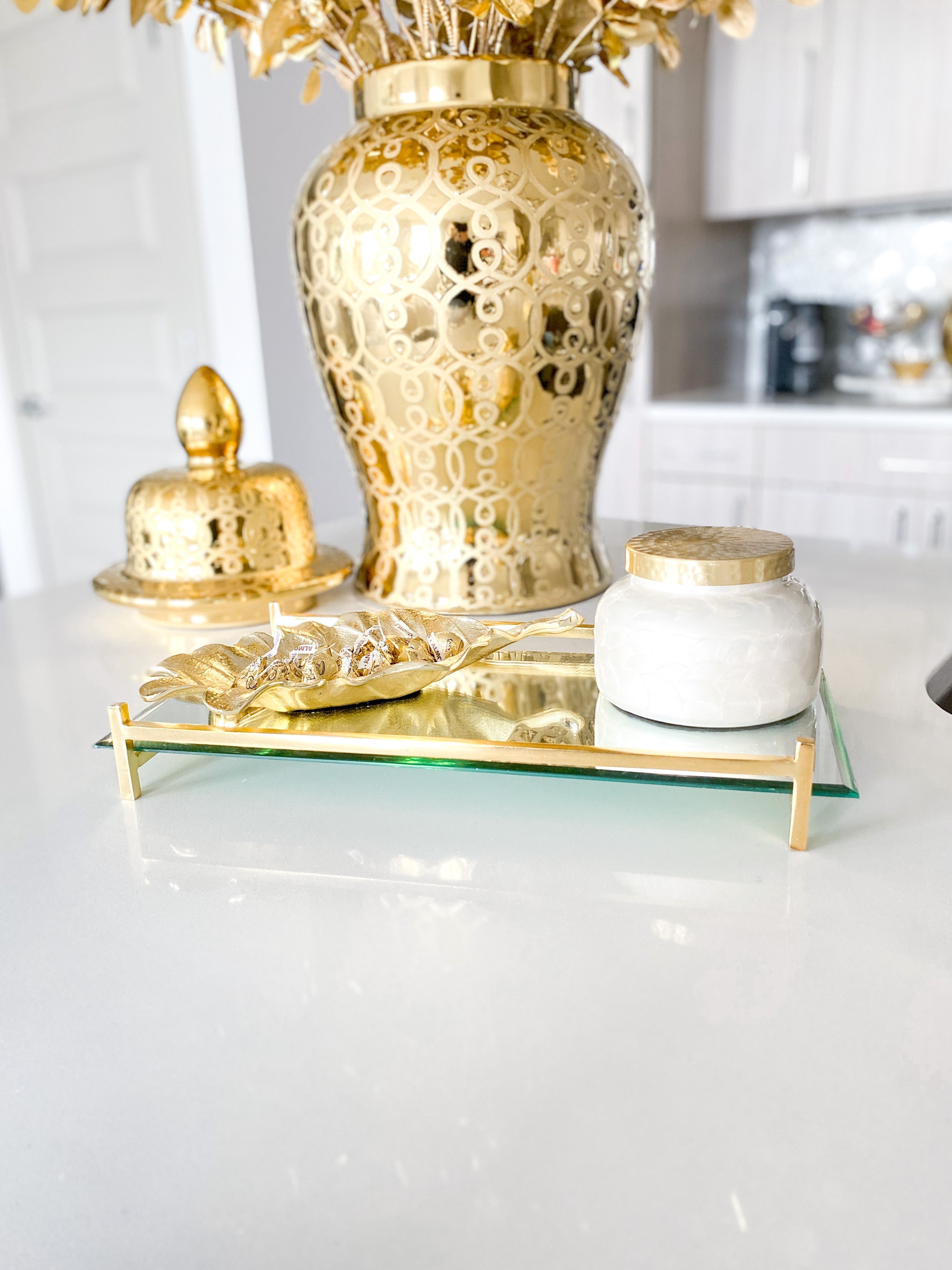 Gold Footed Mirror Tray - HTS HOME DECOR