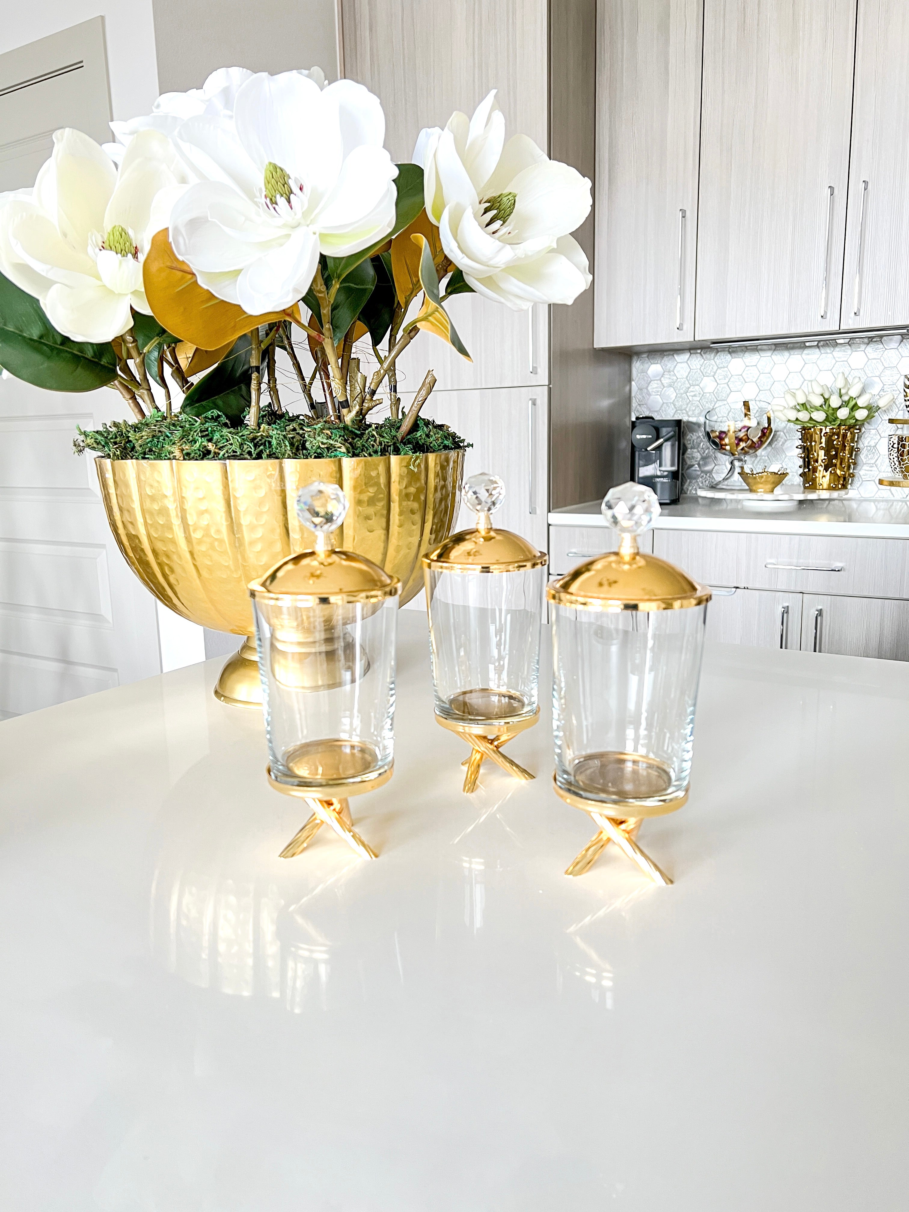 Gold Glass Canister (Set of 3) - HTS HOME DECOR