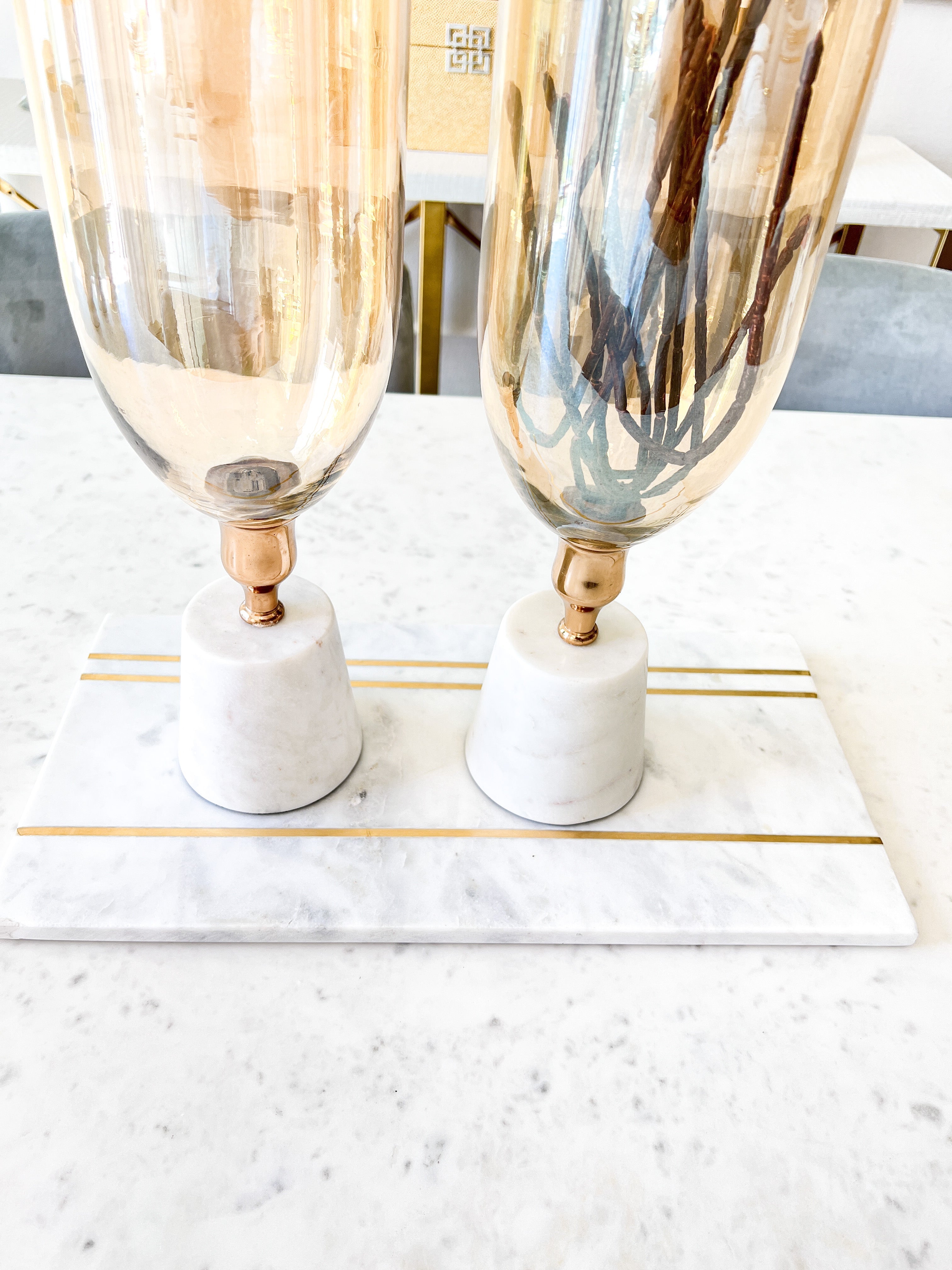 Gold Glass Hurricane Vase with Marble Base ( Two Sizes) - HTS HOME DECOR