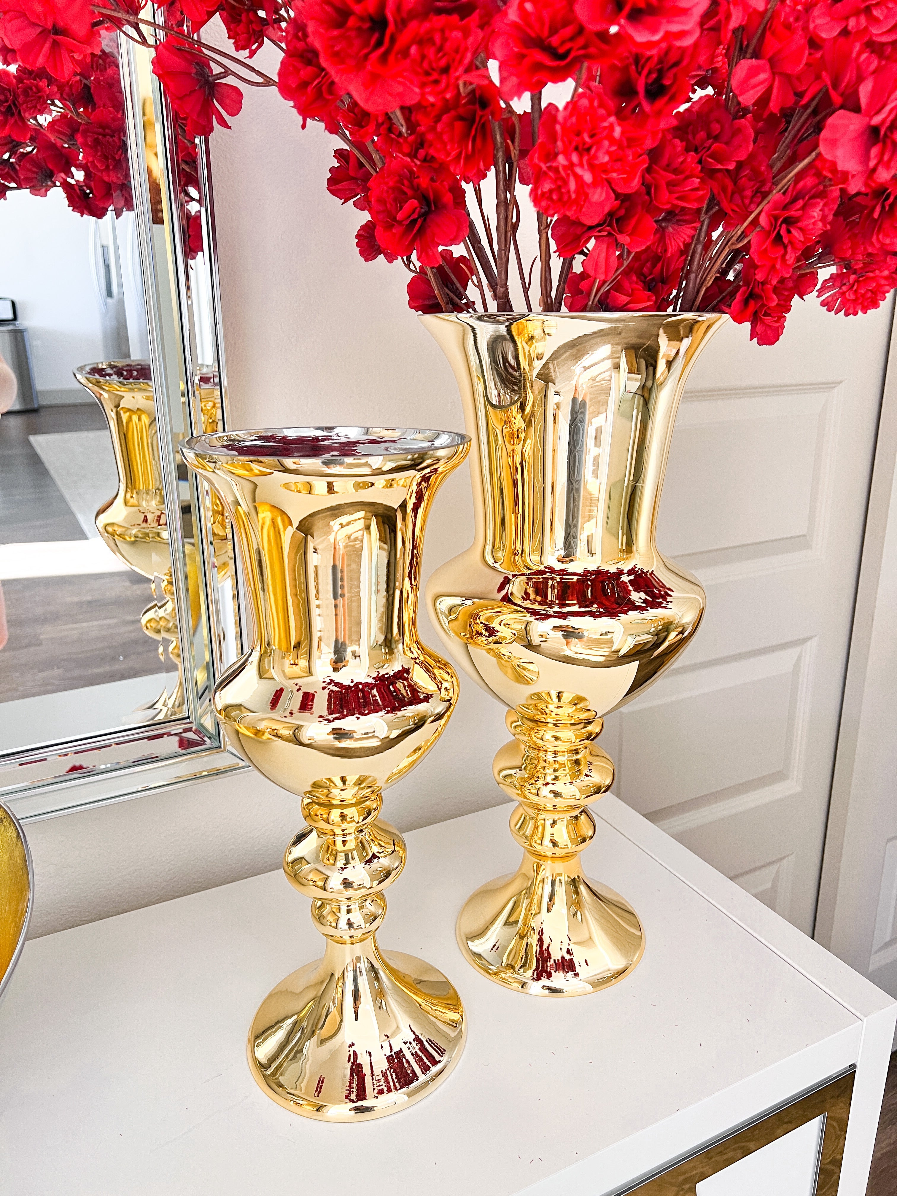 Gold Glass Trumpet Vase ( Two Sizes) - HTS HOME DECOR