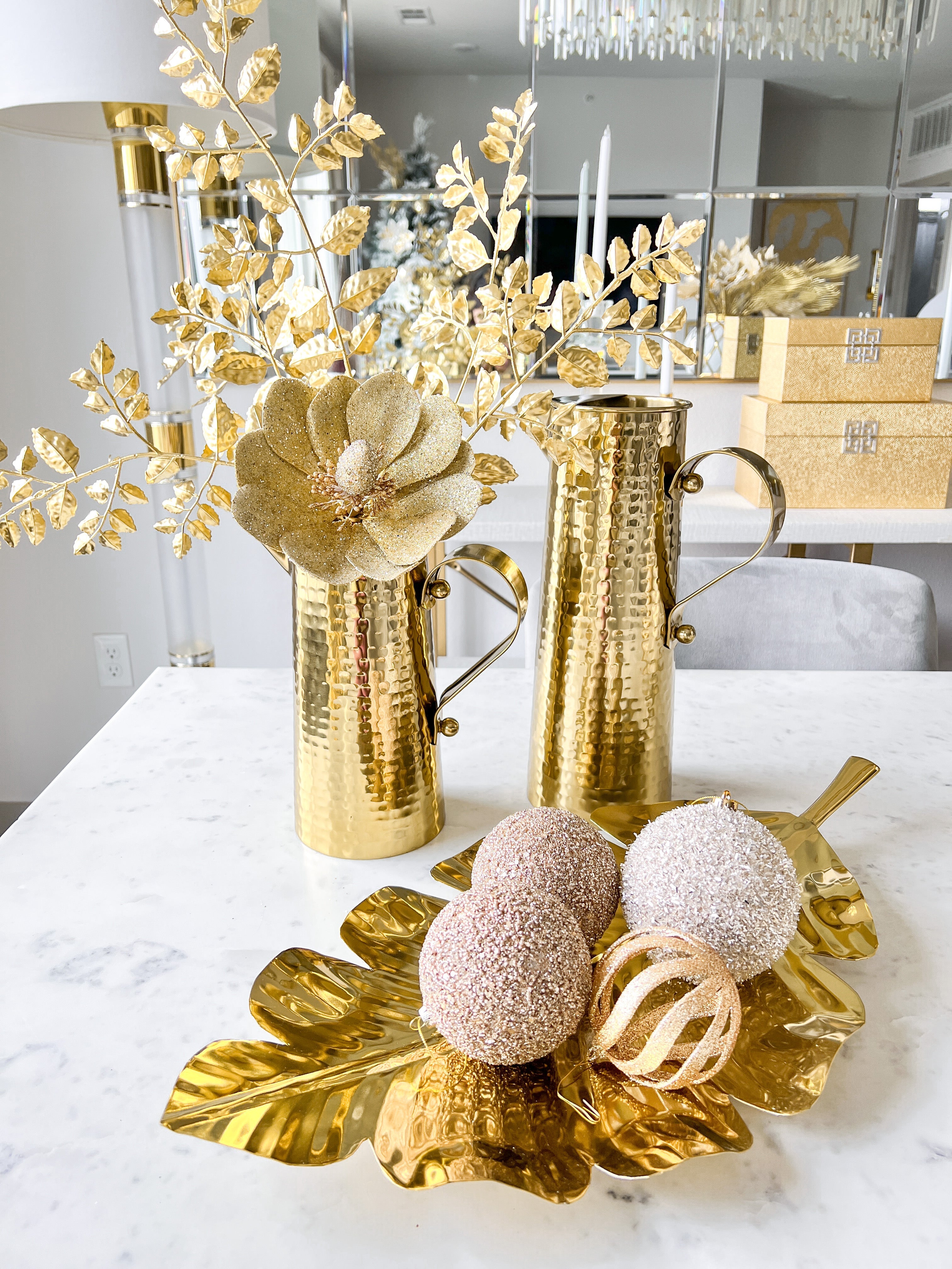 Gold Glittered Magnolia Stem - HTS HOME DECOR