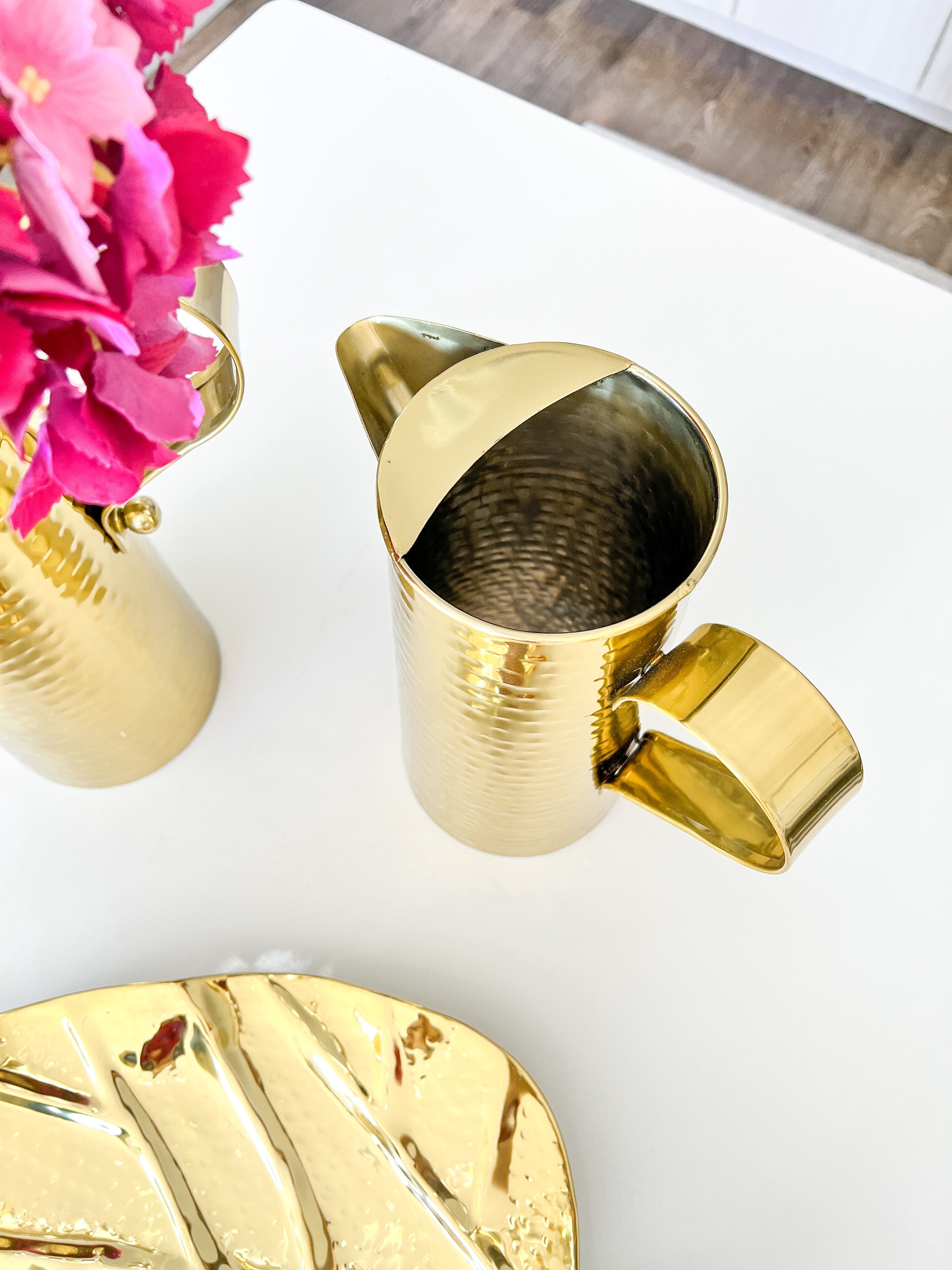 Gold Hammered Decorative Pitcher (Two sizes) - HTS HOME DECOR