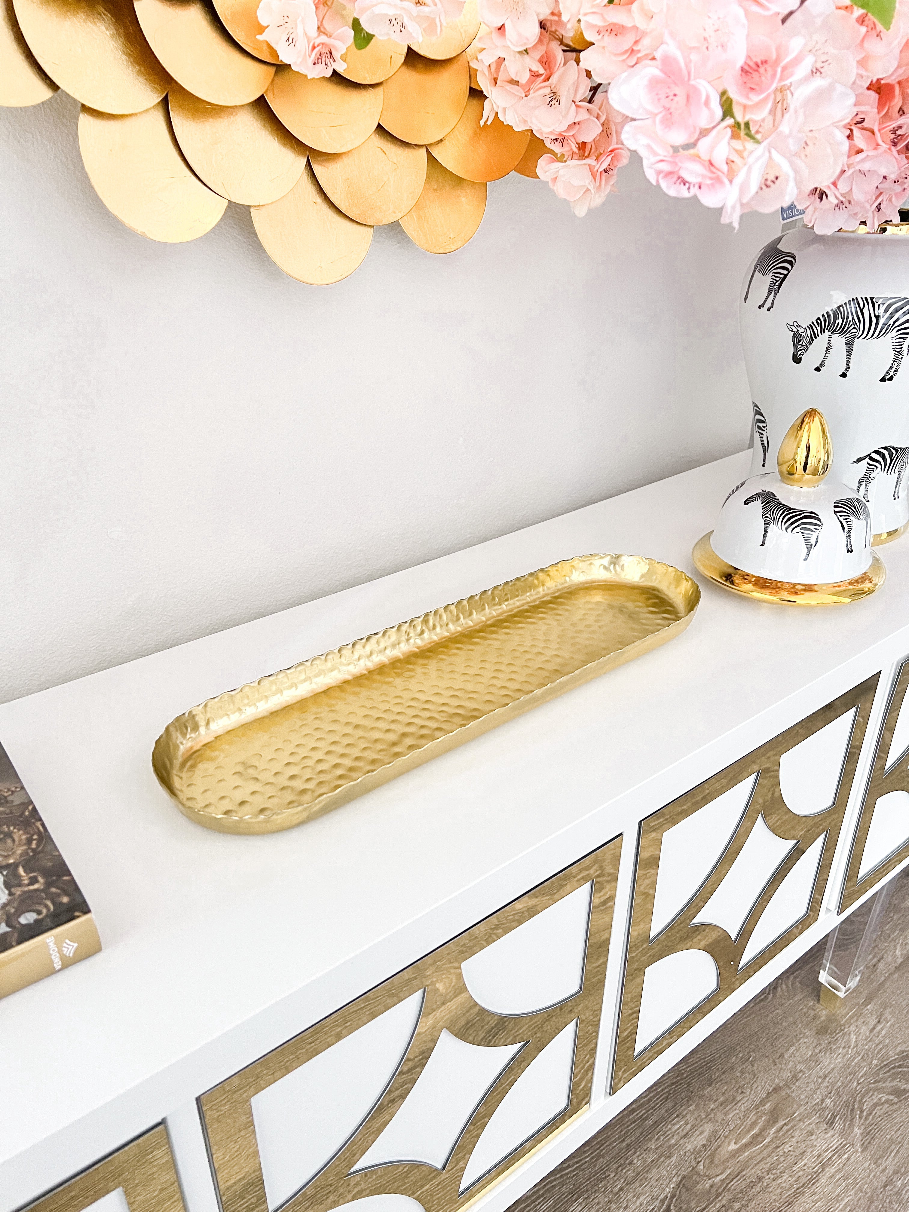 Gold Hammered Oblong Tray - HTS HOME DECOR