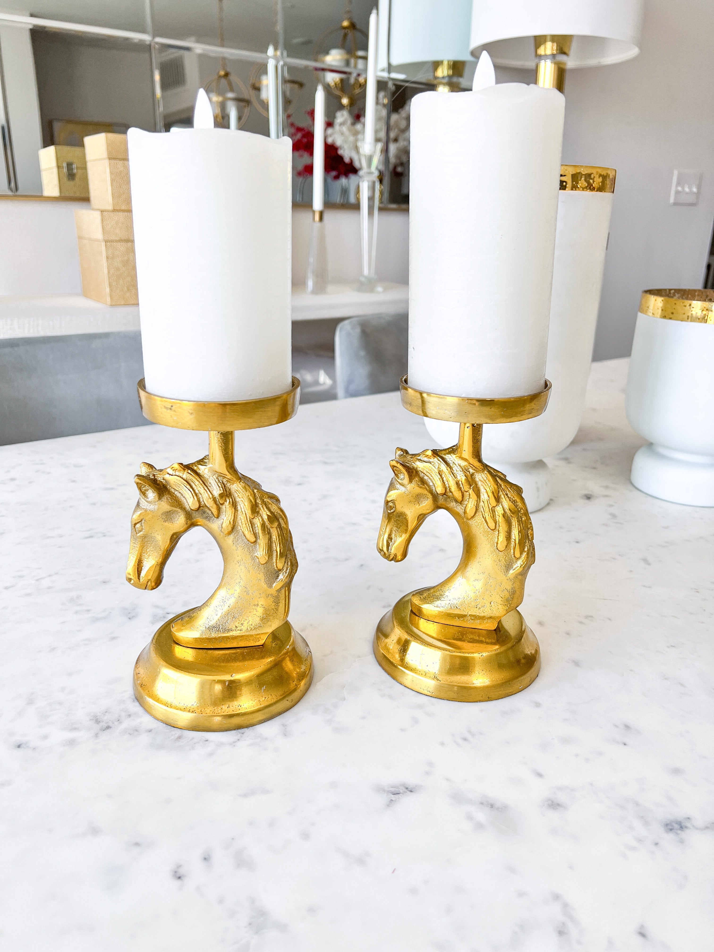 Gold Horse Head Sculpture Candle Holder (Set of 2) - HTS HOME DECOR