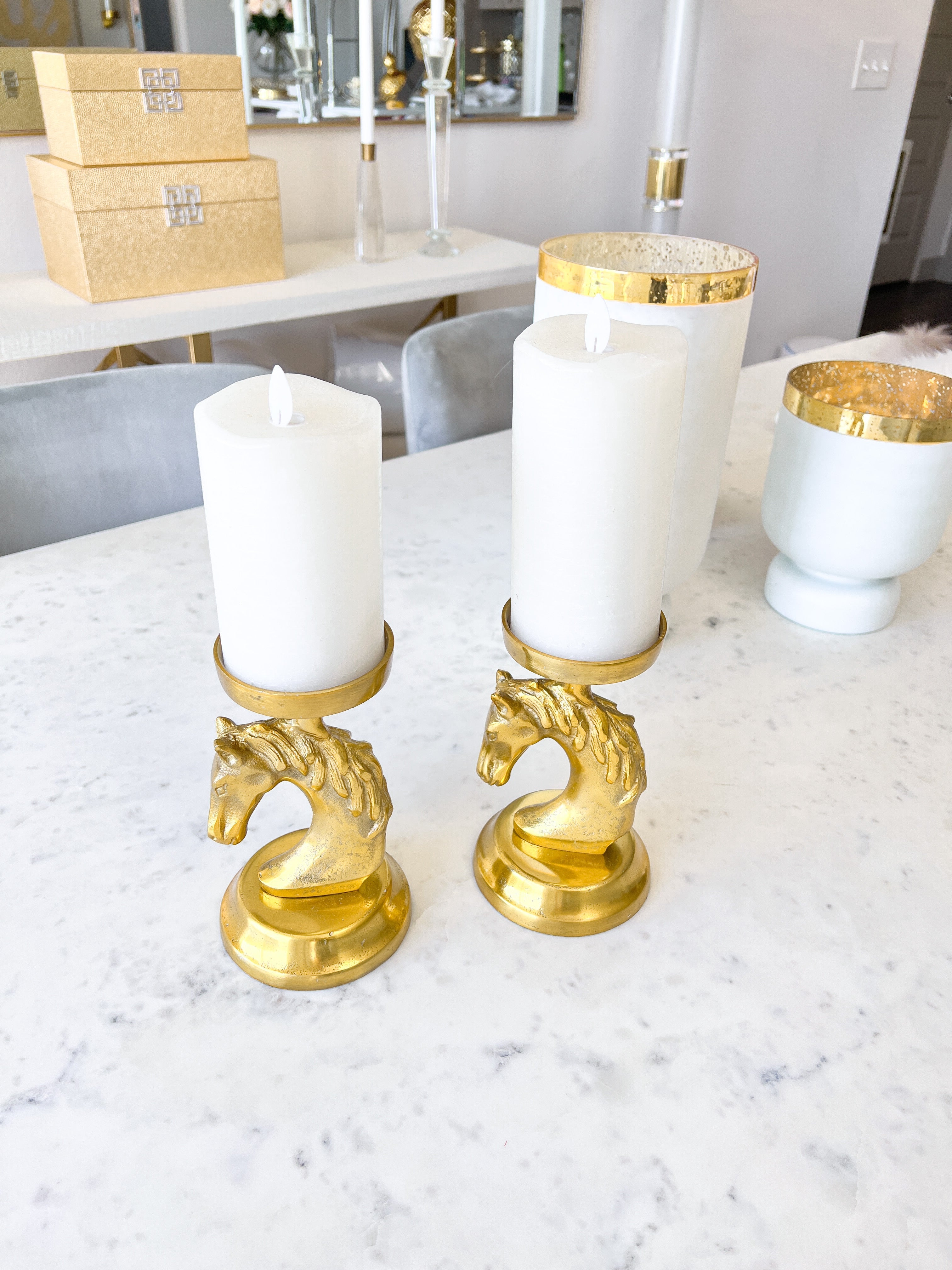 Gold Horse Head Sculpture Candle Holder (Set of 2) - HTS HOME DECOR