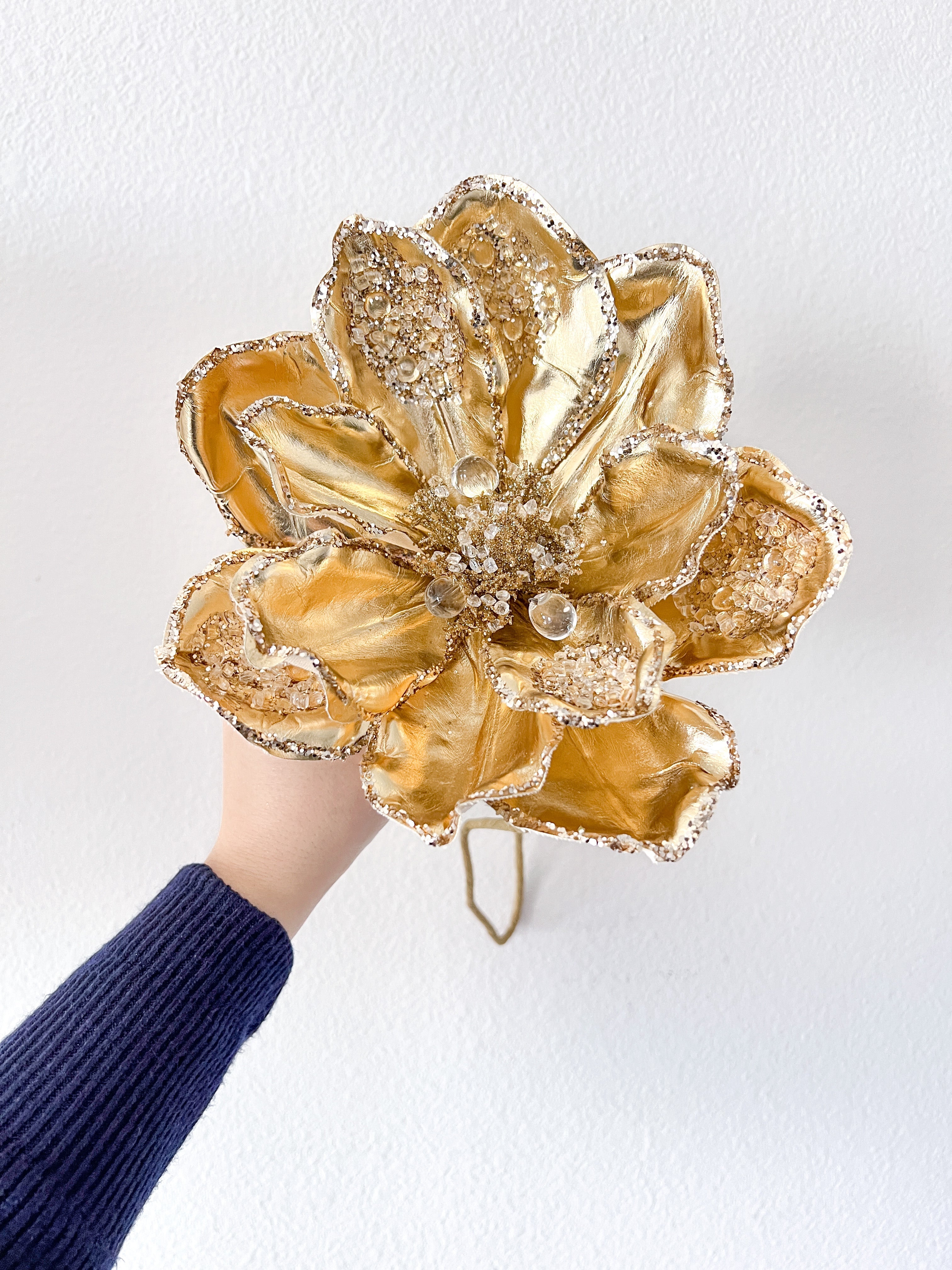 Gold Jeweled Magnolia Stem - HTS HOME DECOR