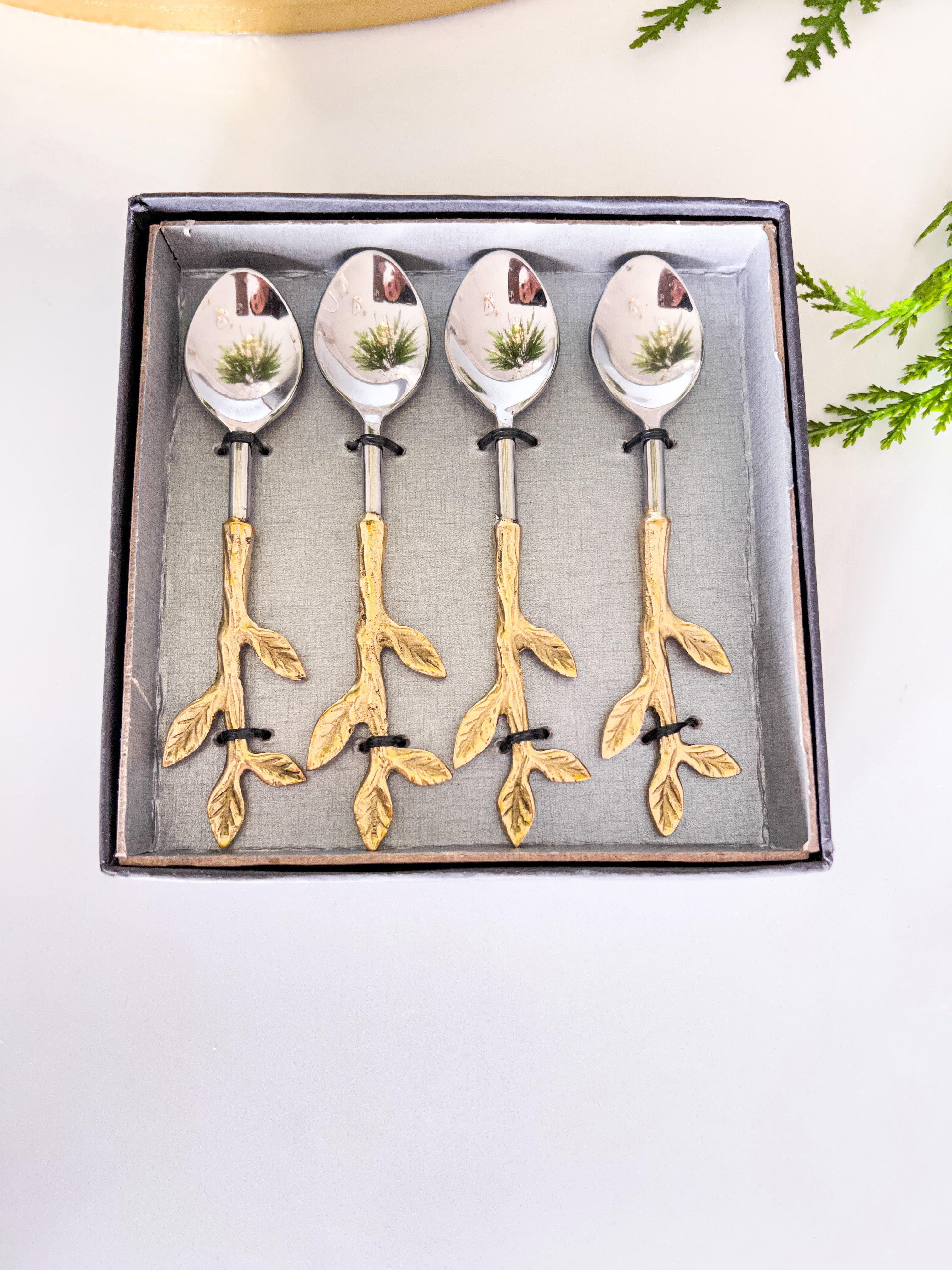 Gold Leaf Branch Spoon (Set of 4) - HTS HOME DECOR