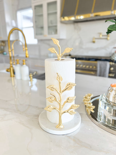 Gold Paper Towel Holder with Leaf Design - 7 Base – Classic Touch Decor