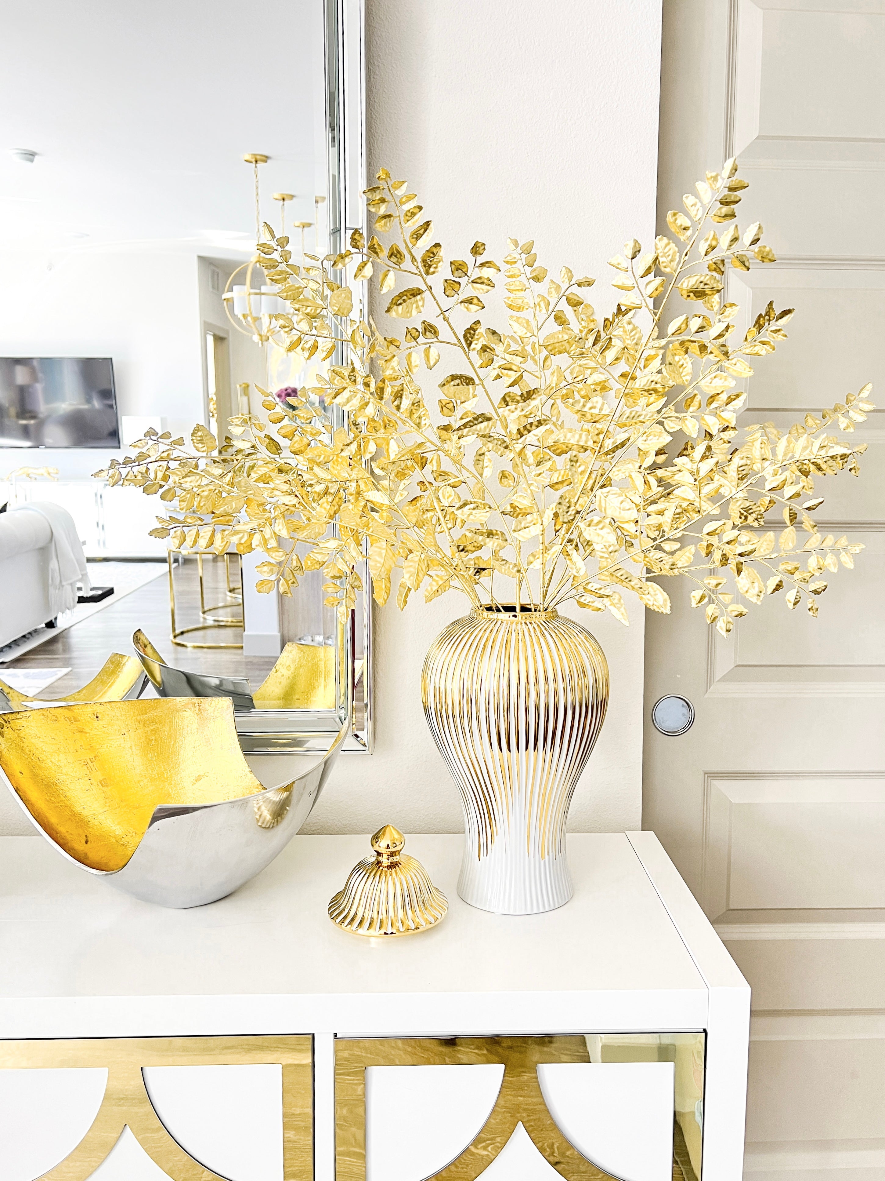 Gold Leaf Stems ( Pack of 3 Stems ) - HTS HOME DECOR