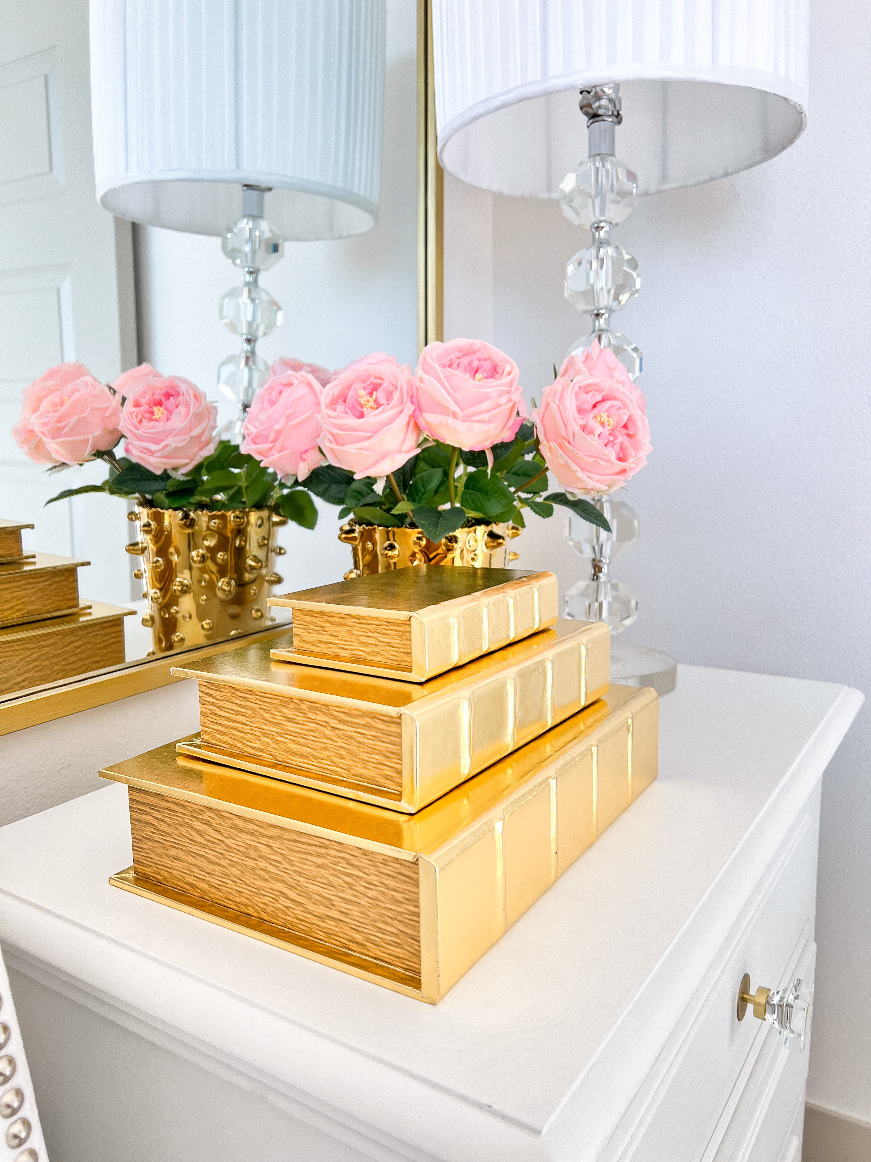 Gold Leather Decorative Boxes (Set of 3) - HTS HOME DECOR