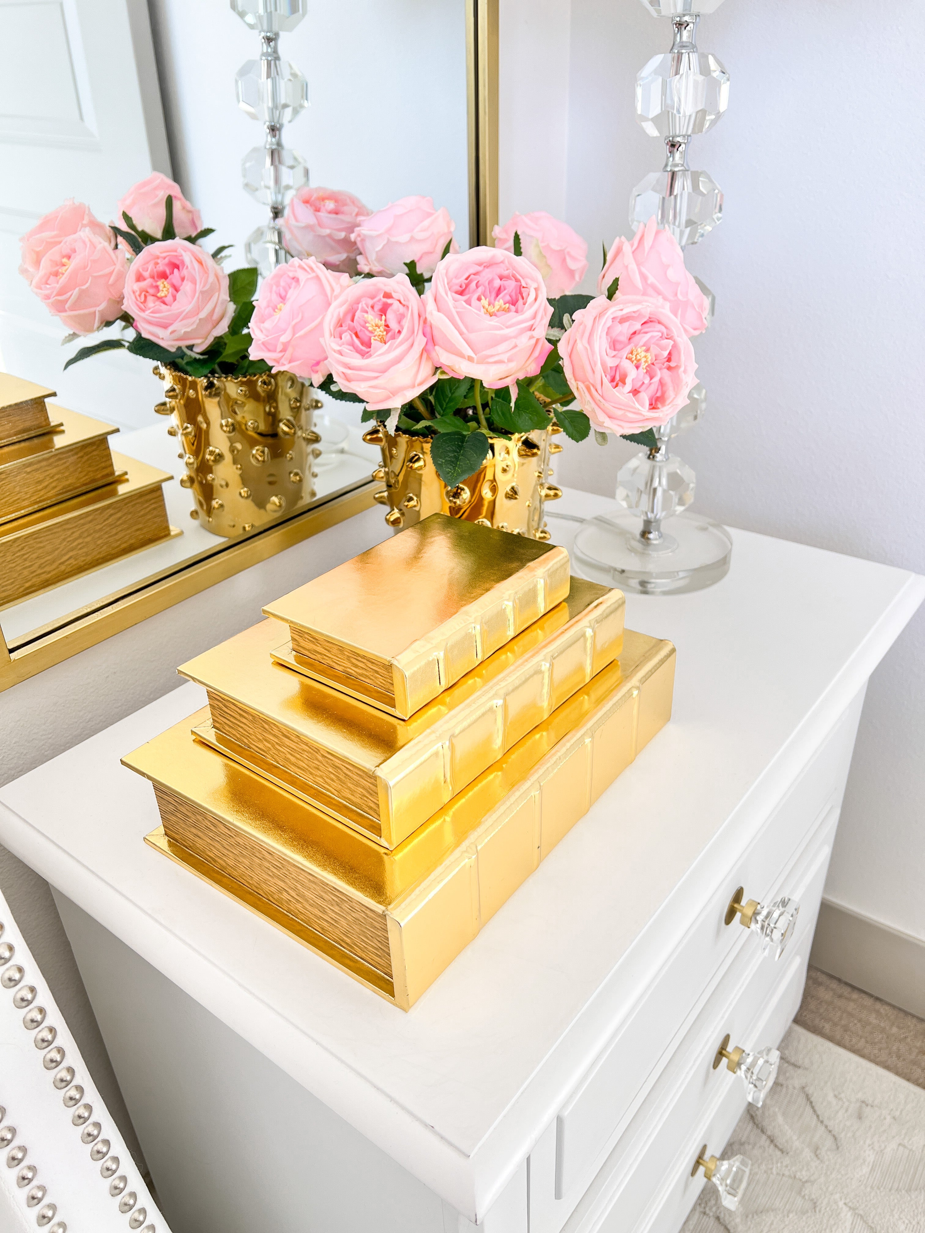 Gold Leather Decorative Boxes (Set of 3) - HTS HOME DECOR