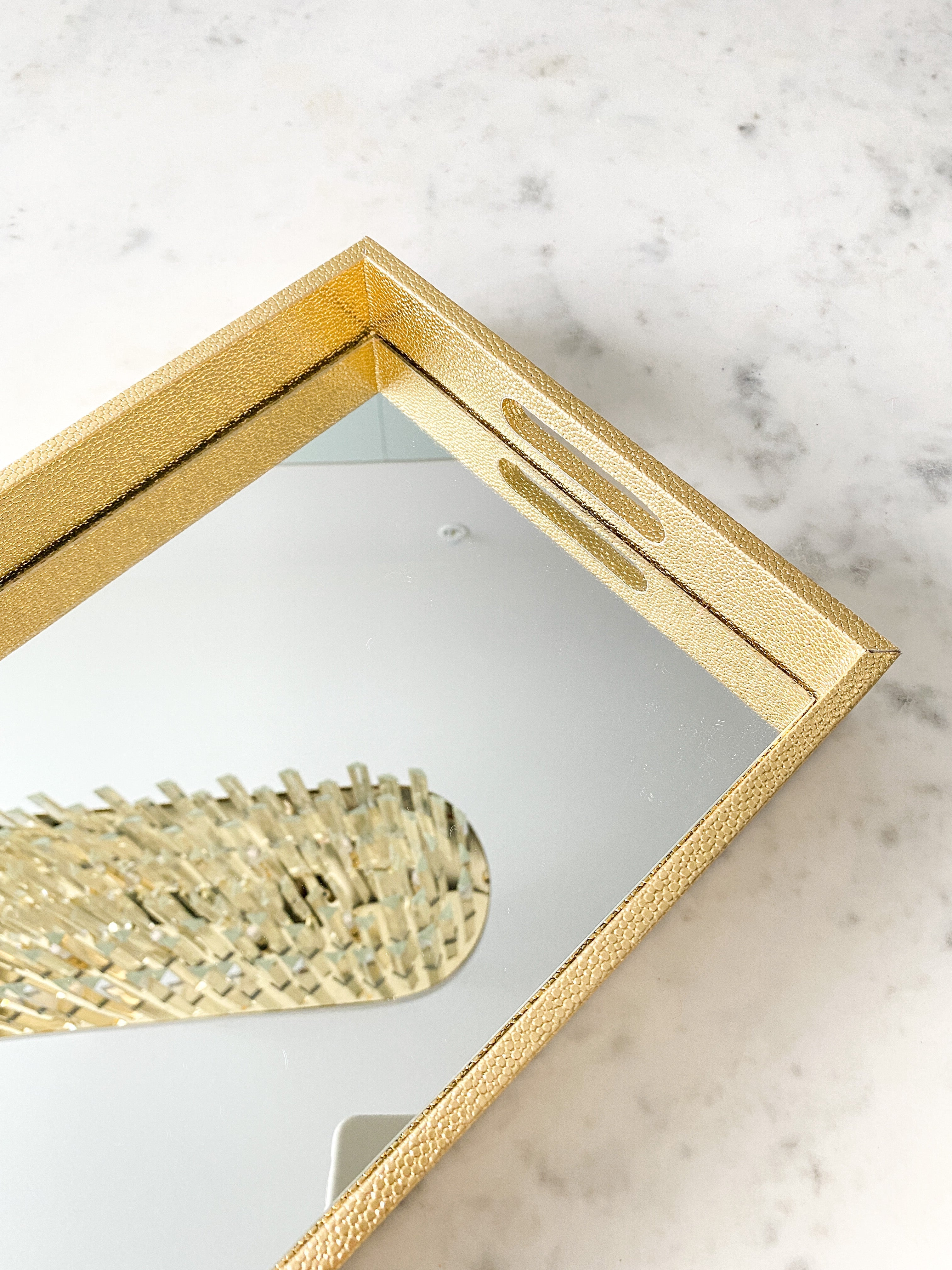 Gold Leather Tray with Mirror Top ( Two Sizes) - HTS HOME DECOR