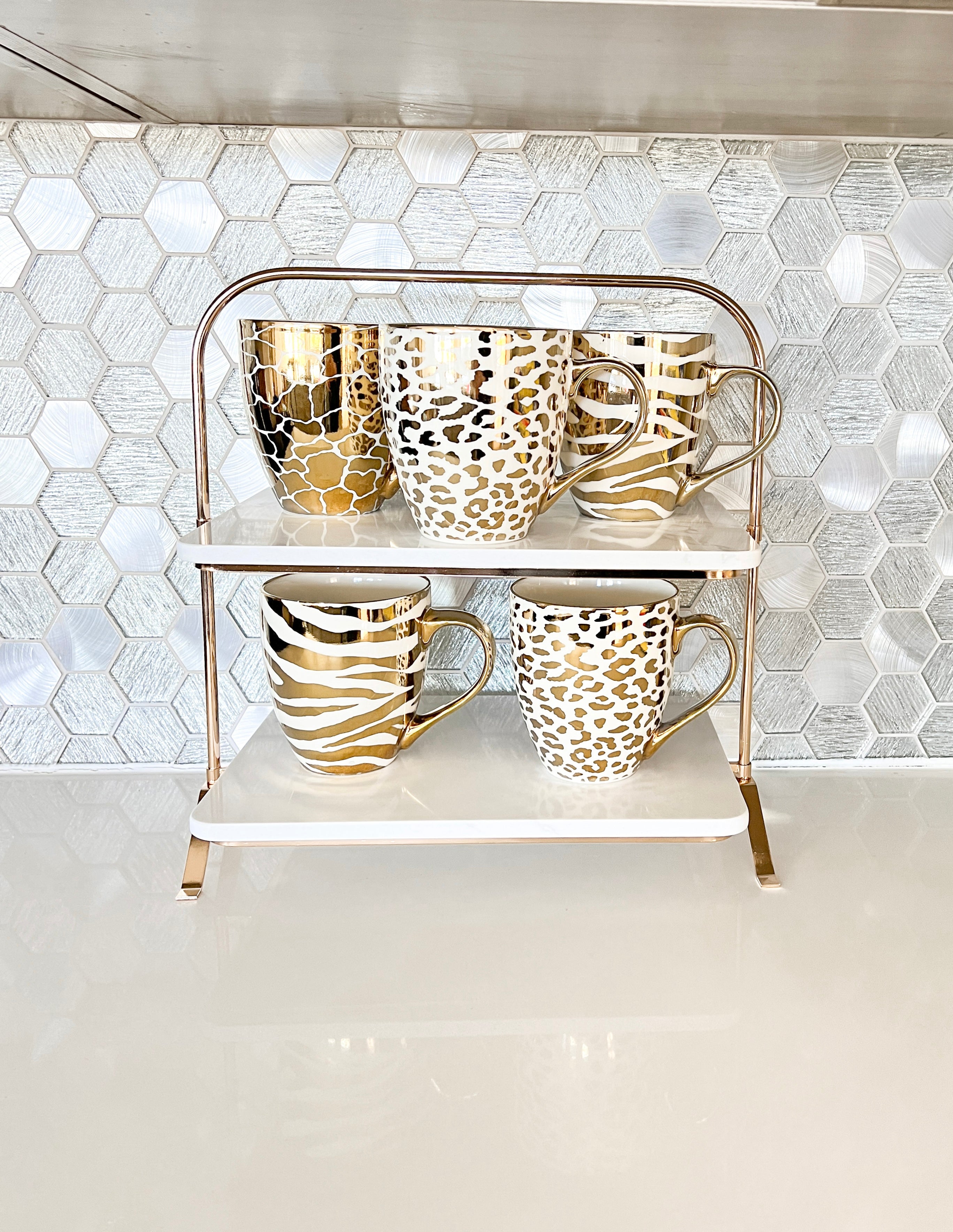 Gold Marble 2-Tier Stand - HTS HOME DECOR
