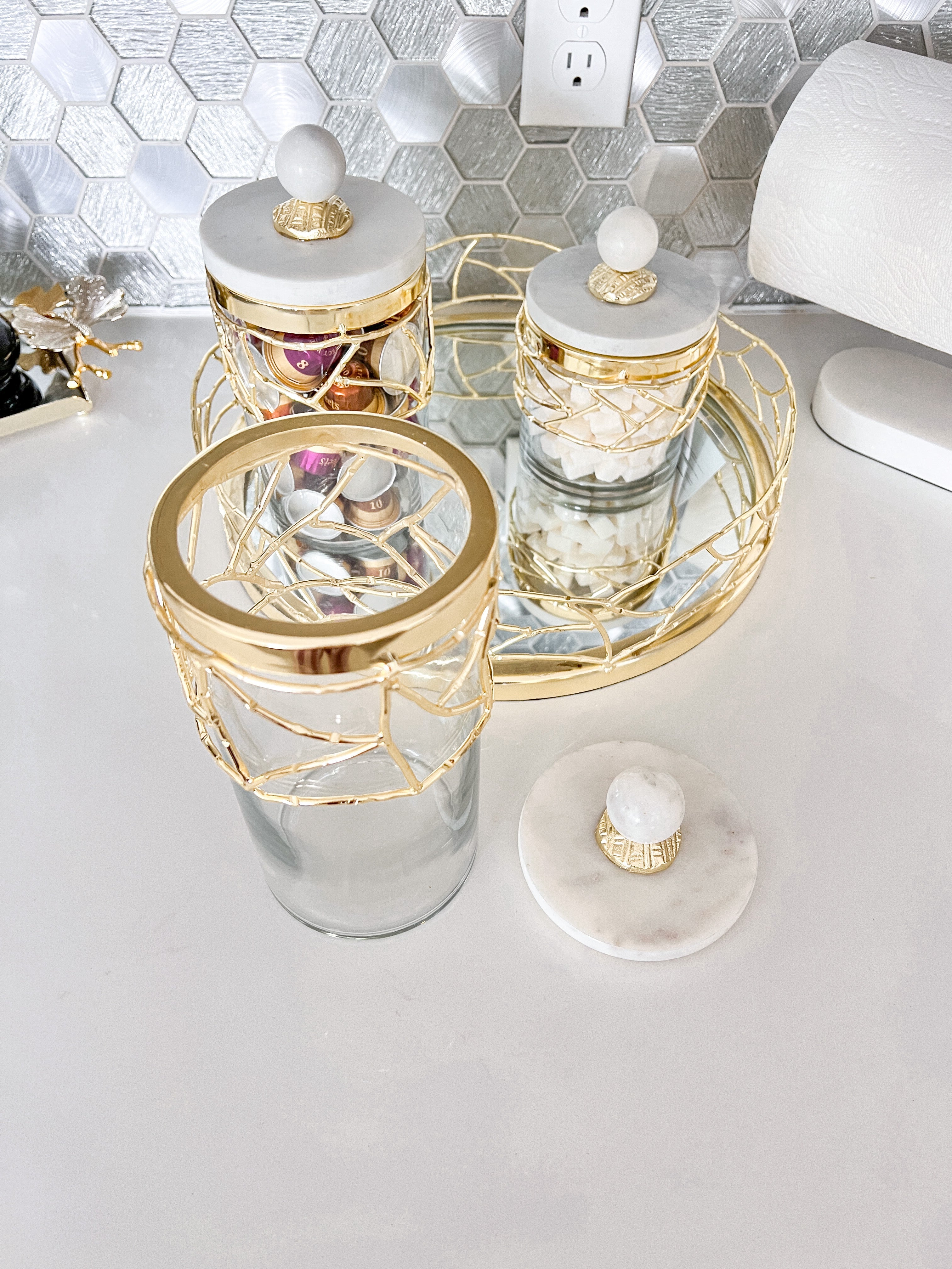 Gold Marble Mesh Canister (3 Sizes) - HTS HOME DECOR