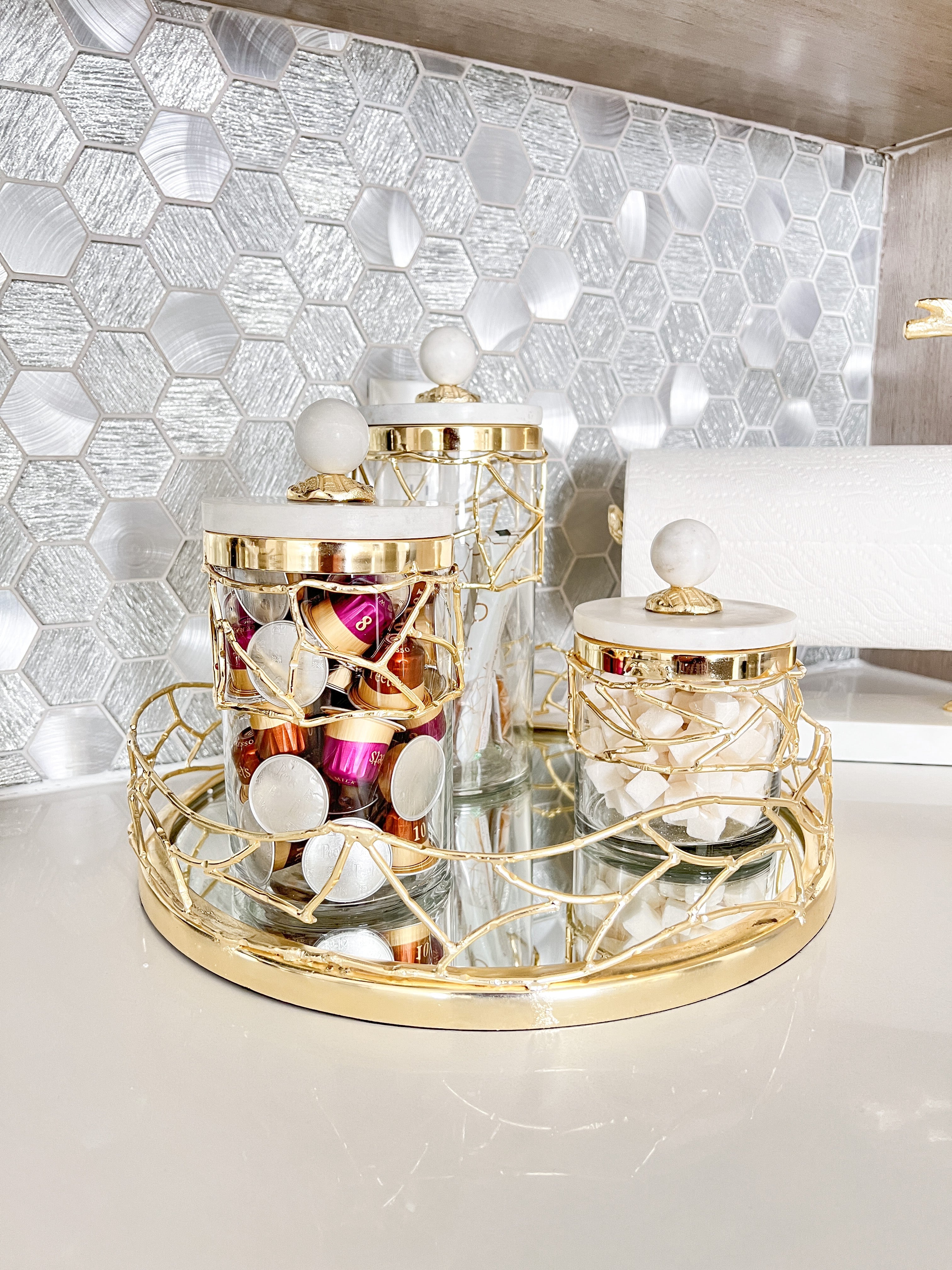 Gold Marble Mesh Canister (3 Sizes) - HTS HOME DECOR