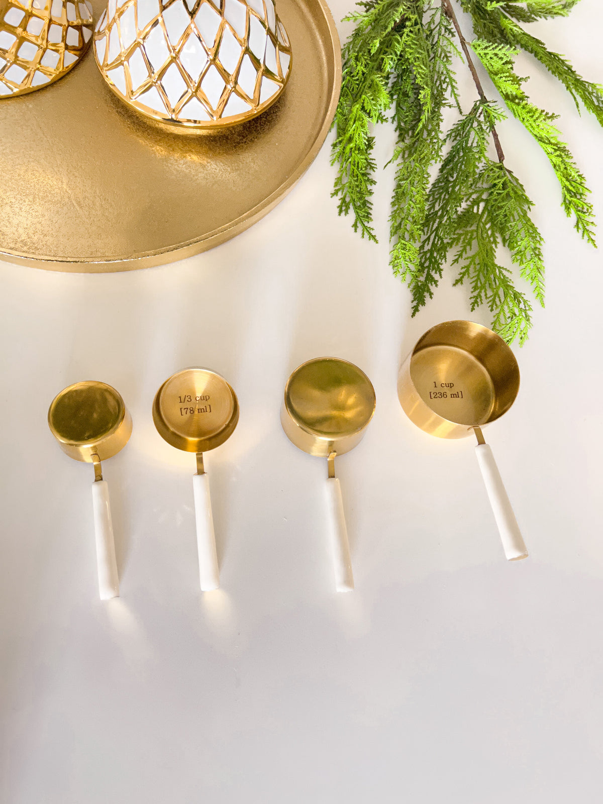 Gold Measuring Cups with White Handles HTS HOME DECOR