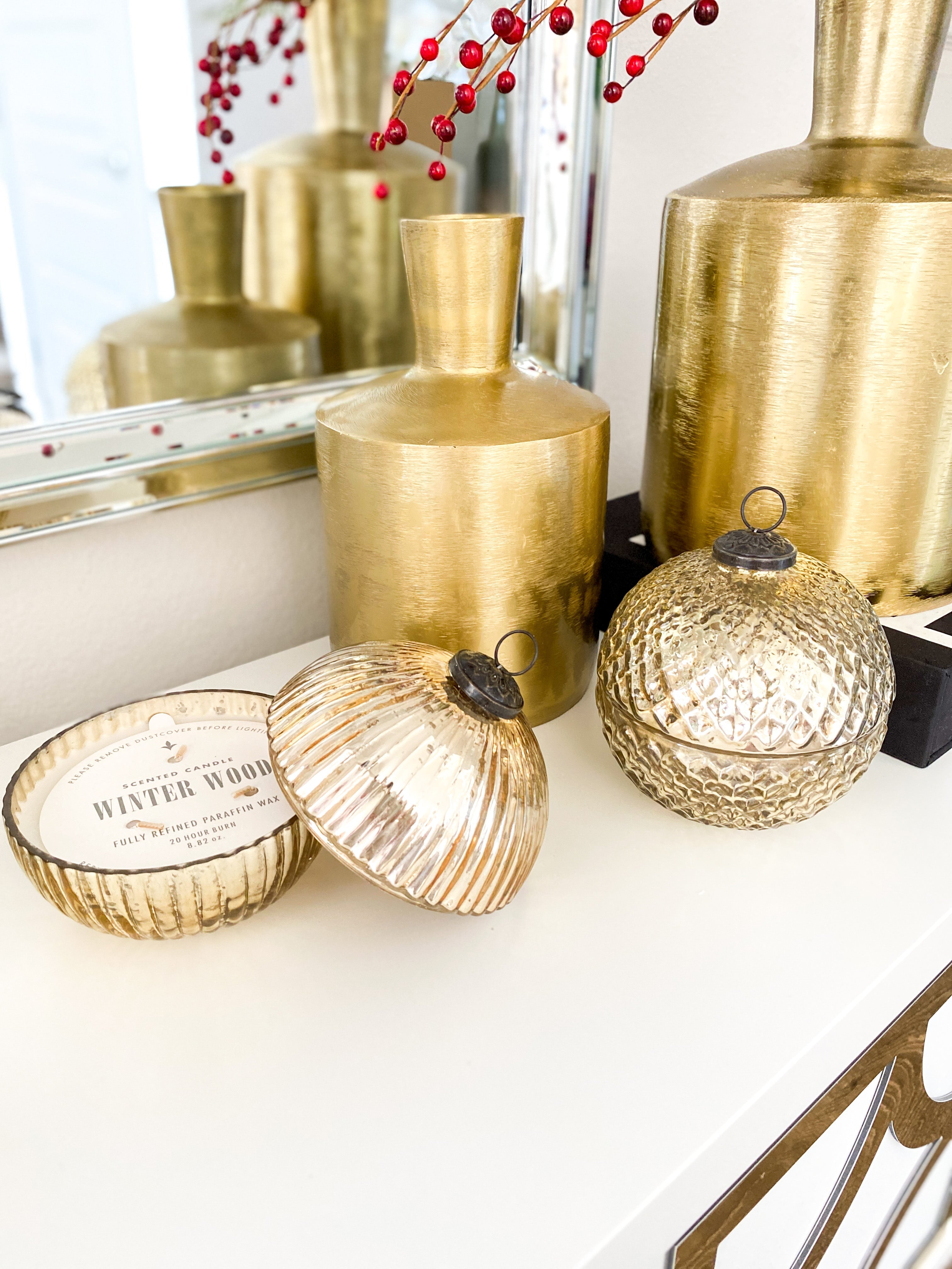 Gold Mercury Glass Ornament Candles - HTS HOME DECOR