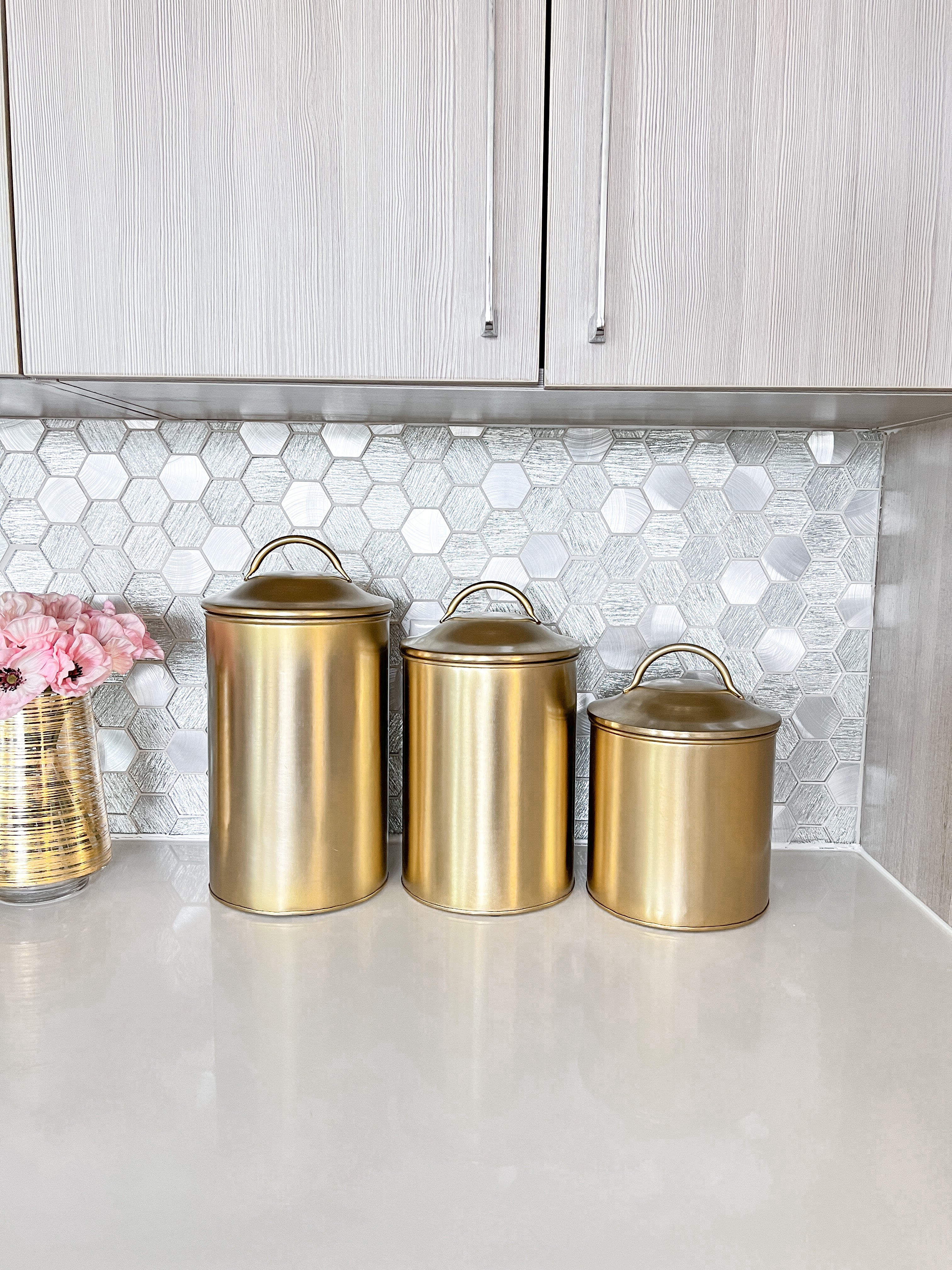 Gold Metal Pantry Canister (Set of 3) - HTS HOME DECOR
