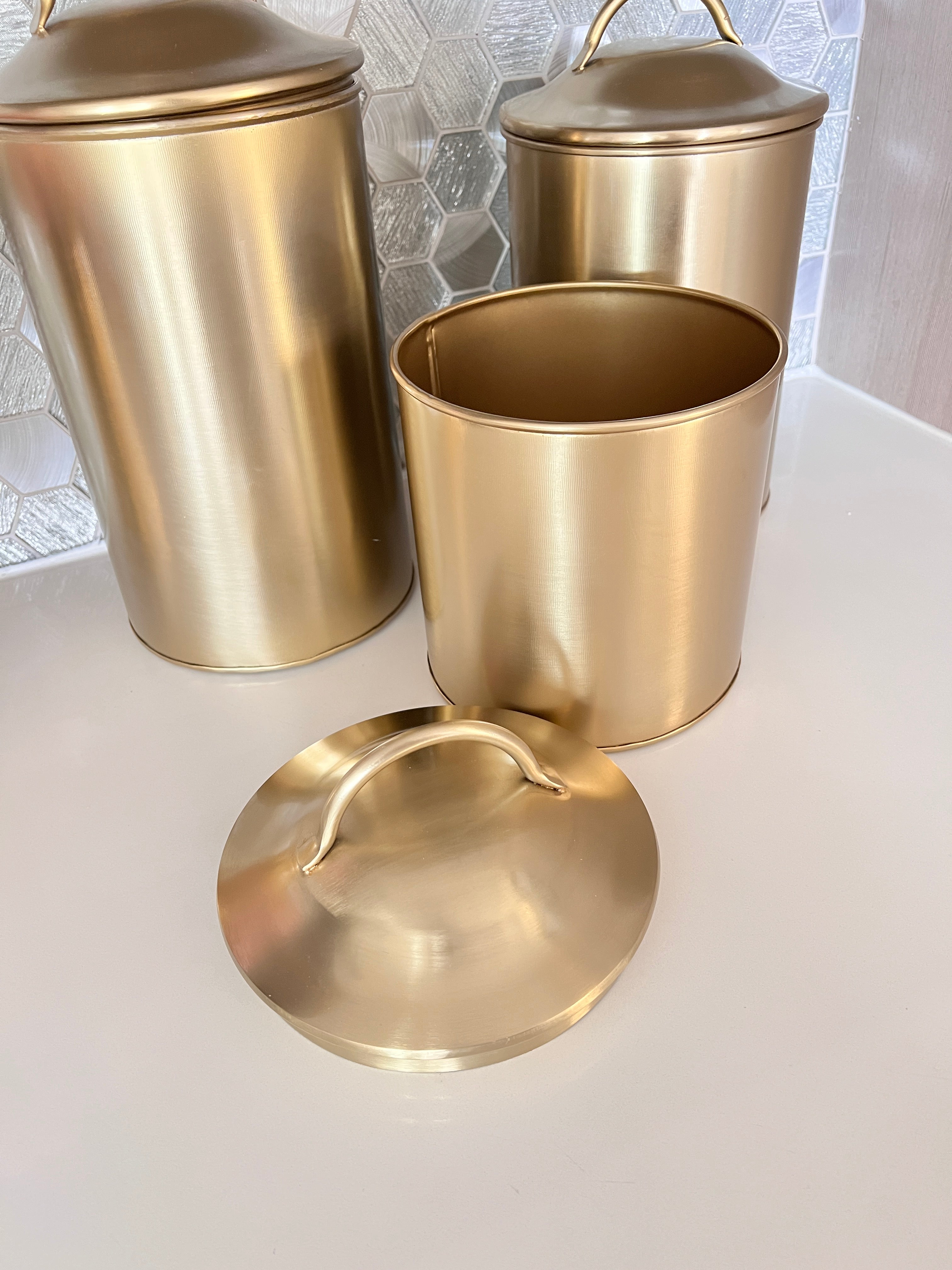 Gold Metal Pantry Canister (Set of 3) - HTS HOME DECOR