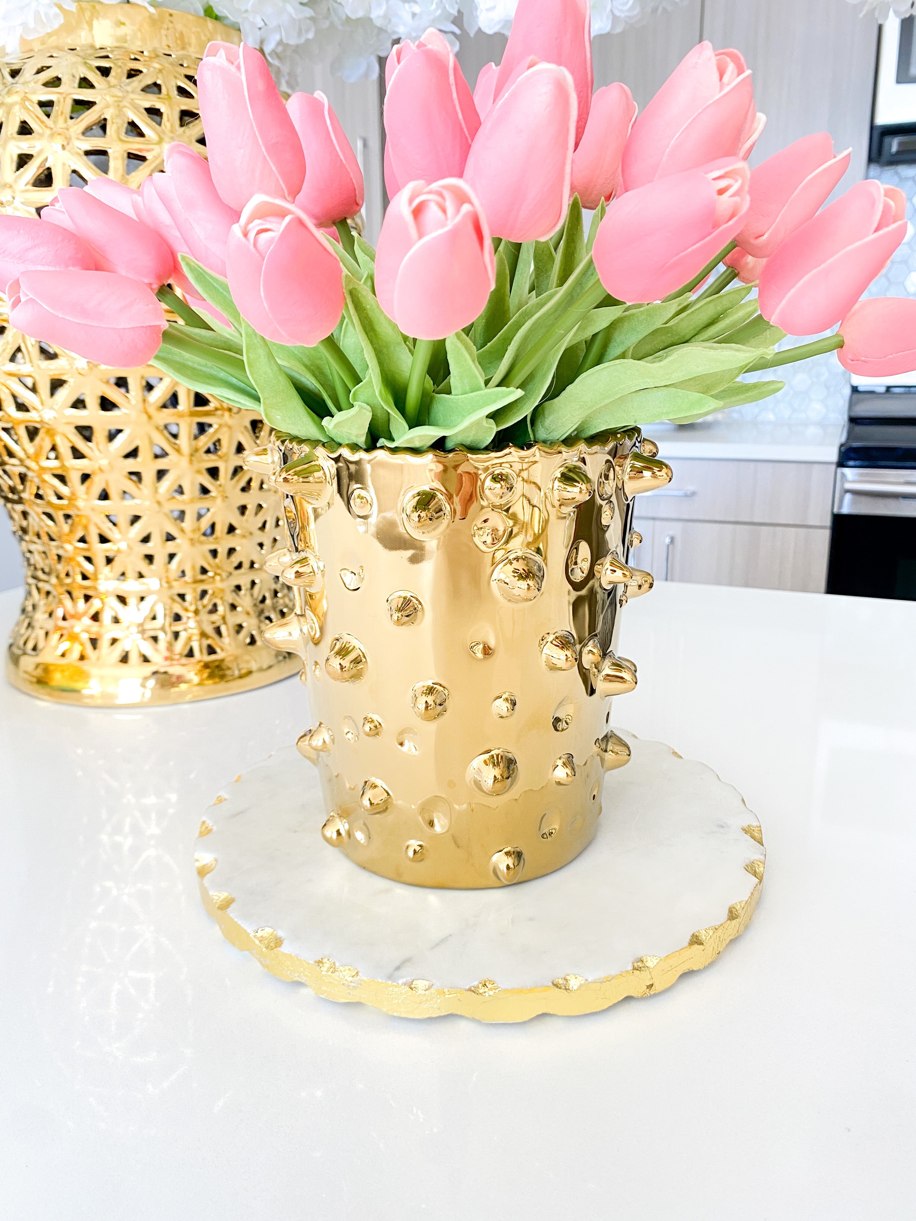Gold Metallic Studs Vase - HTS HOME DECOR