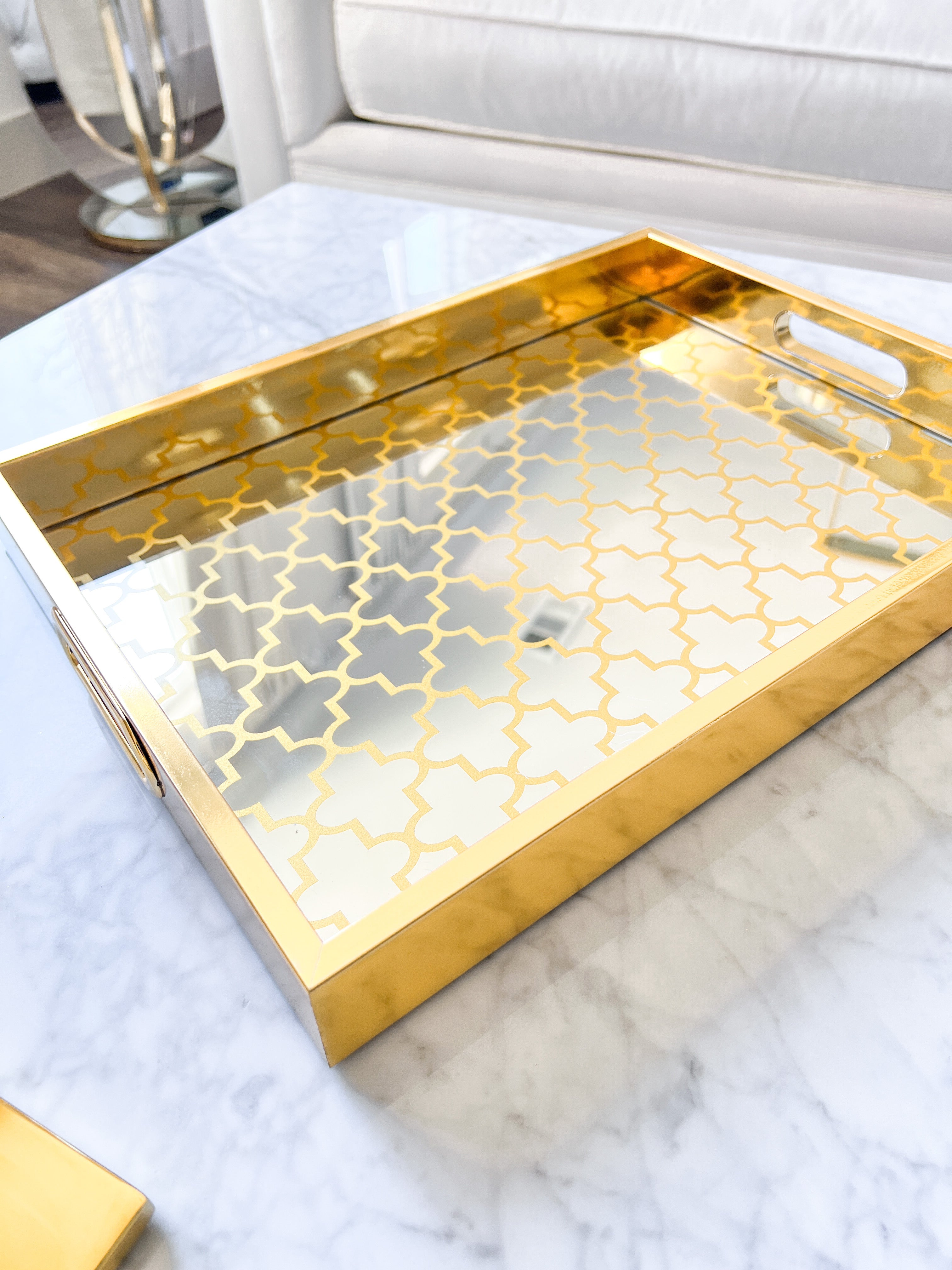 Gold Mirrored Top Tray (Set of 2) - HTS HOME DECOR