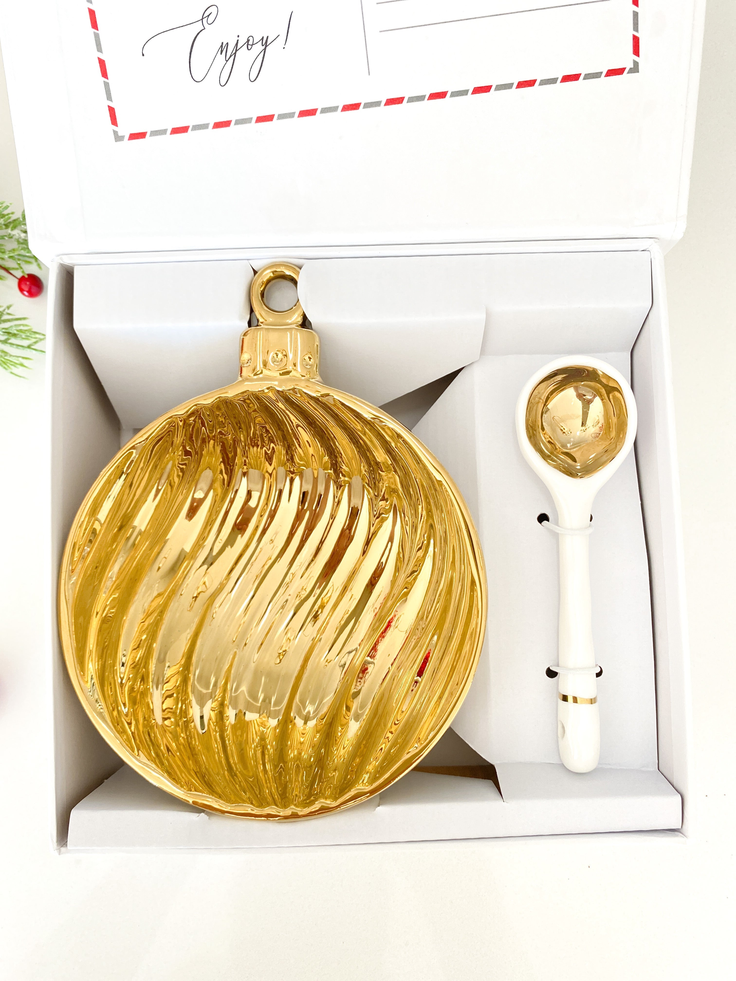 Gold Ornament Shape Bowl Set with Spoon - HTS HOME DECOR