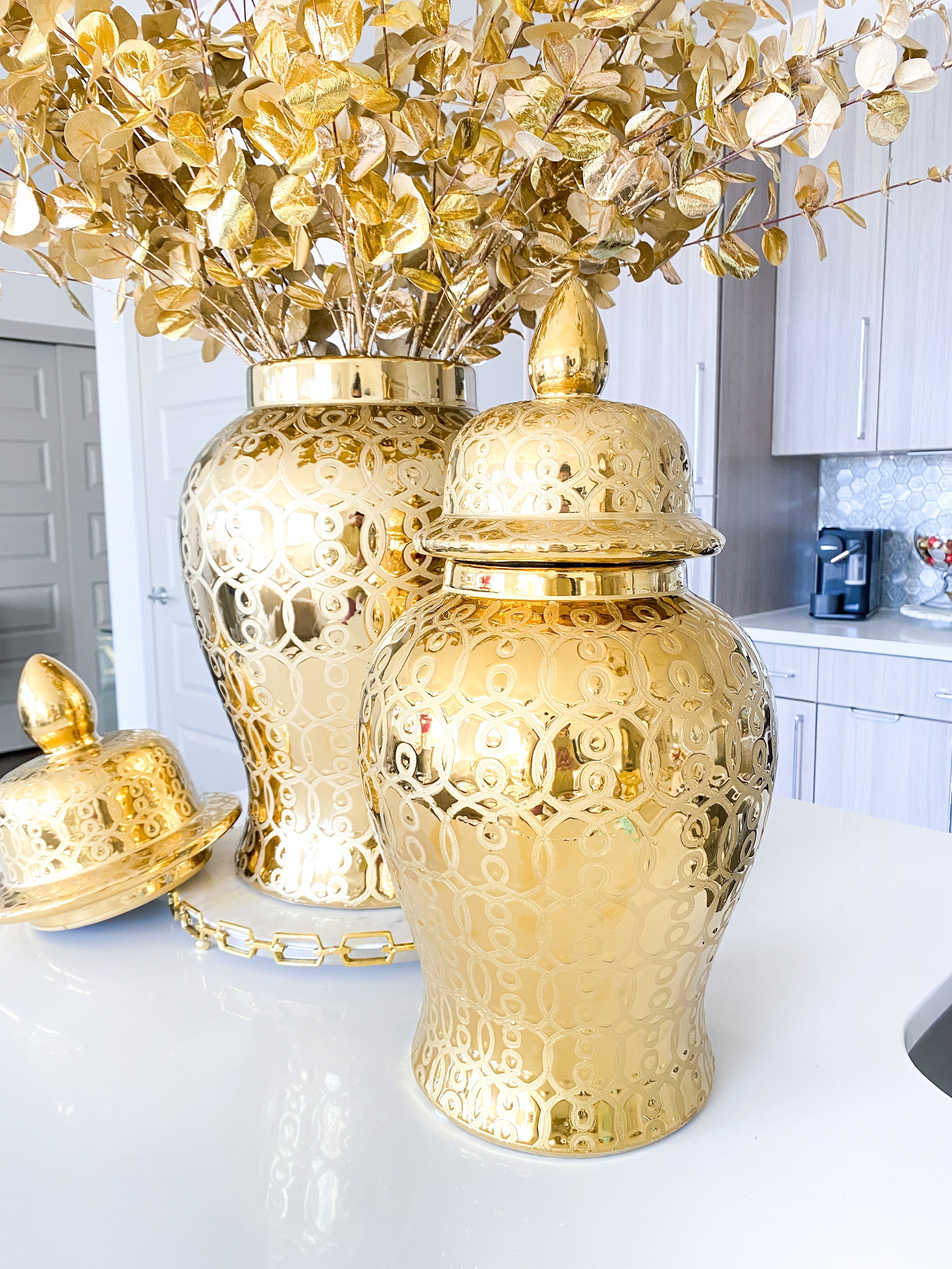Gold Pattern Ginger Jar ( Two Sizes) - HTS HOME DECOR