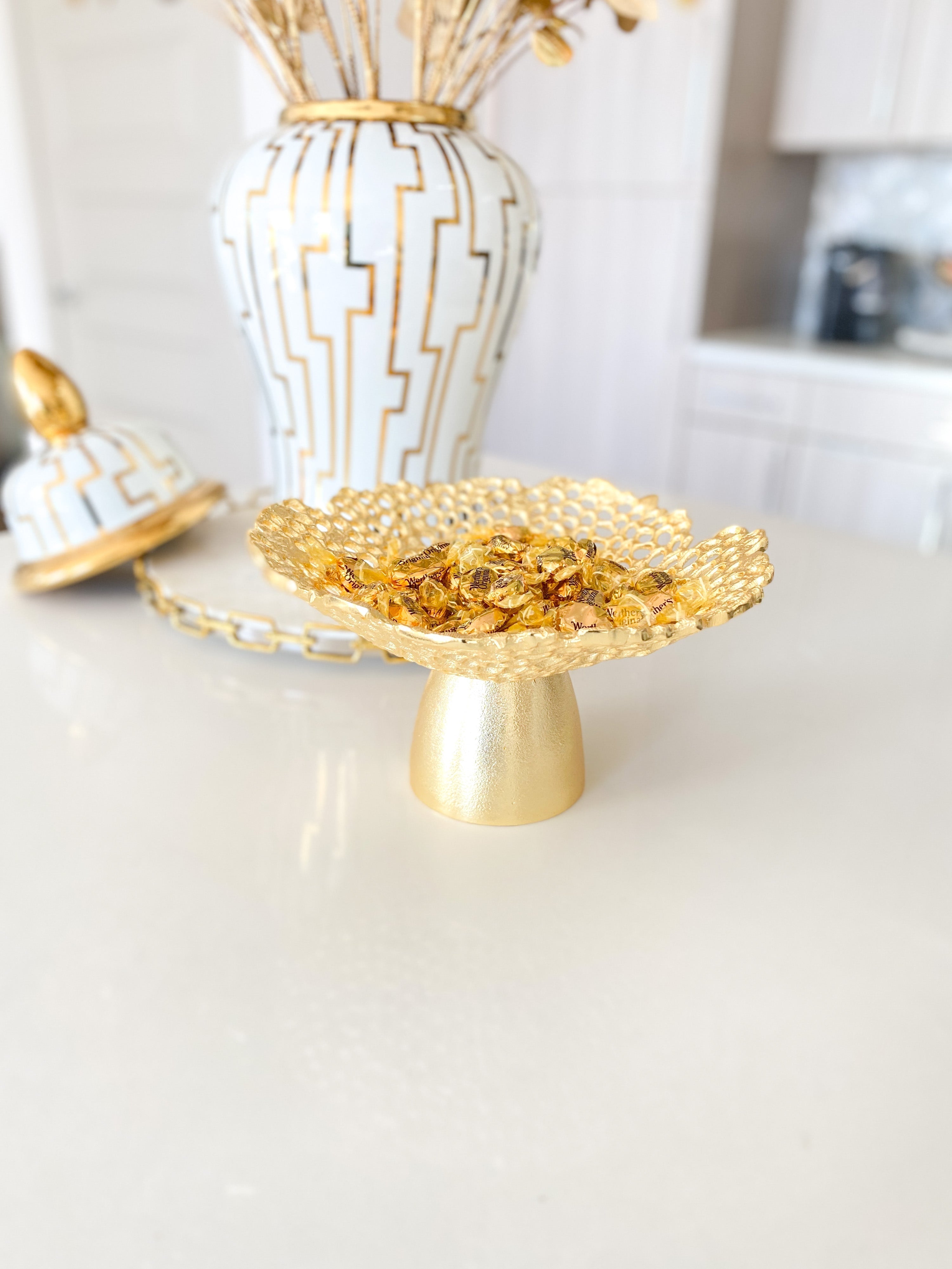 Gold Pedestal Fruit Tray - HTS HOME DECOR